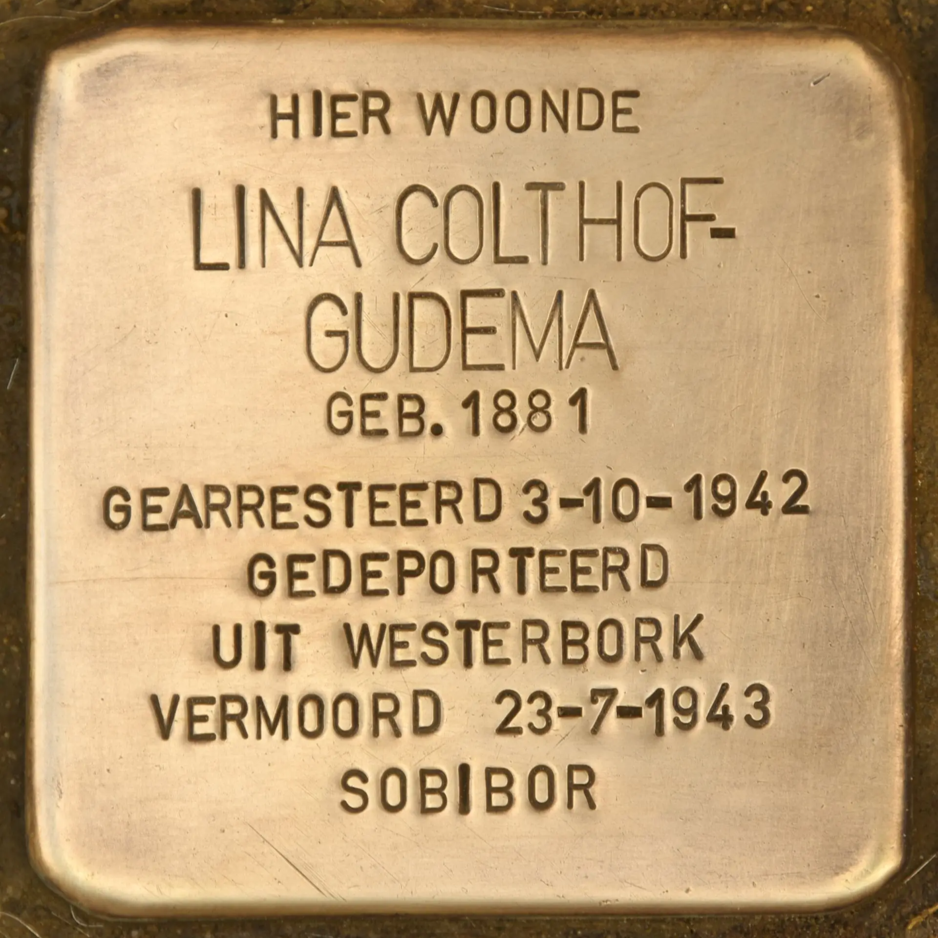 Struikelsteen voor Liena Colthof-Gudema