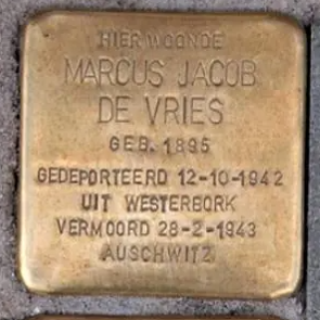 Struikelsteen voor Marcus Jacob de Vries