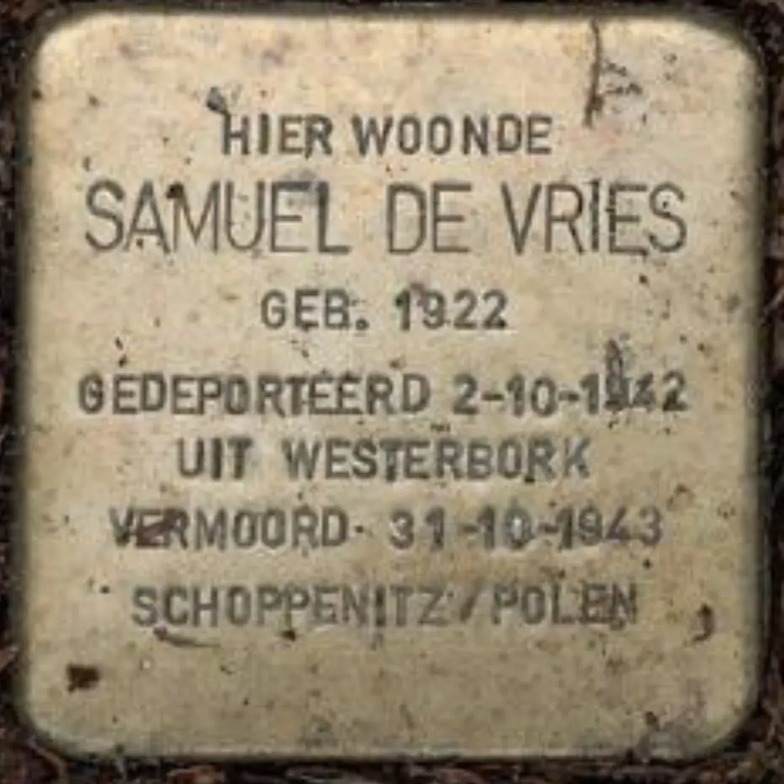Struikelsteen voor Samuel de Vries