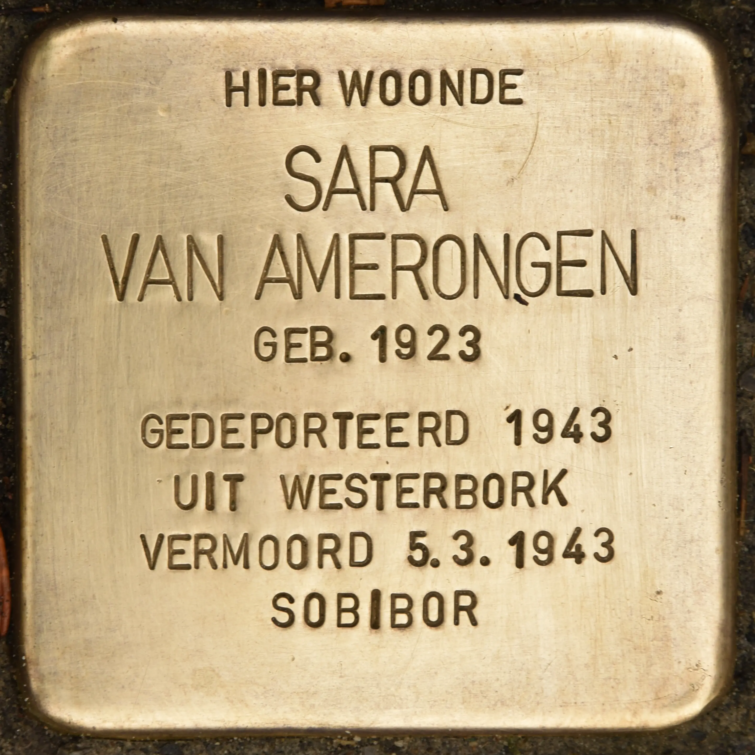 Struikelsteen voor Sara van Amerongen