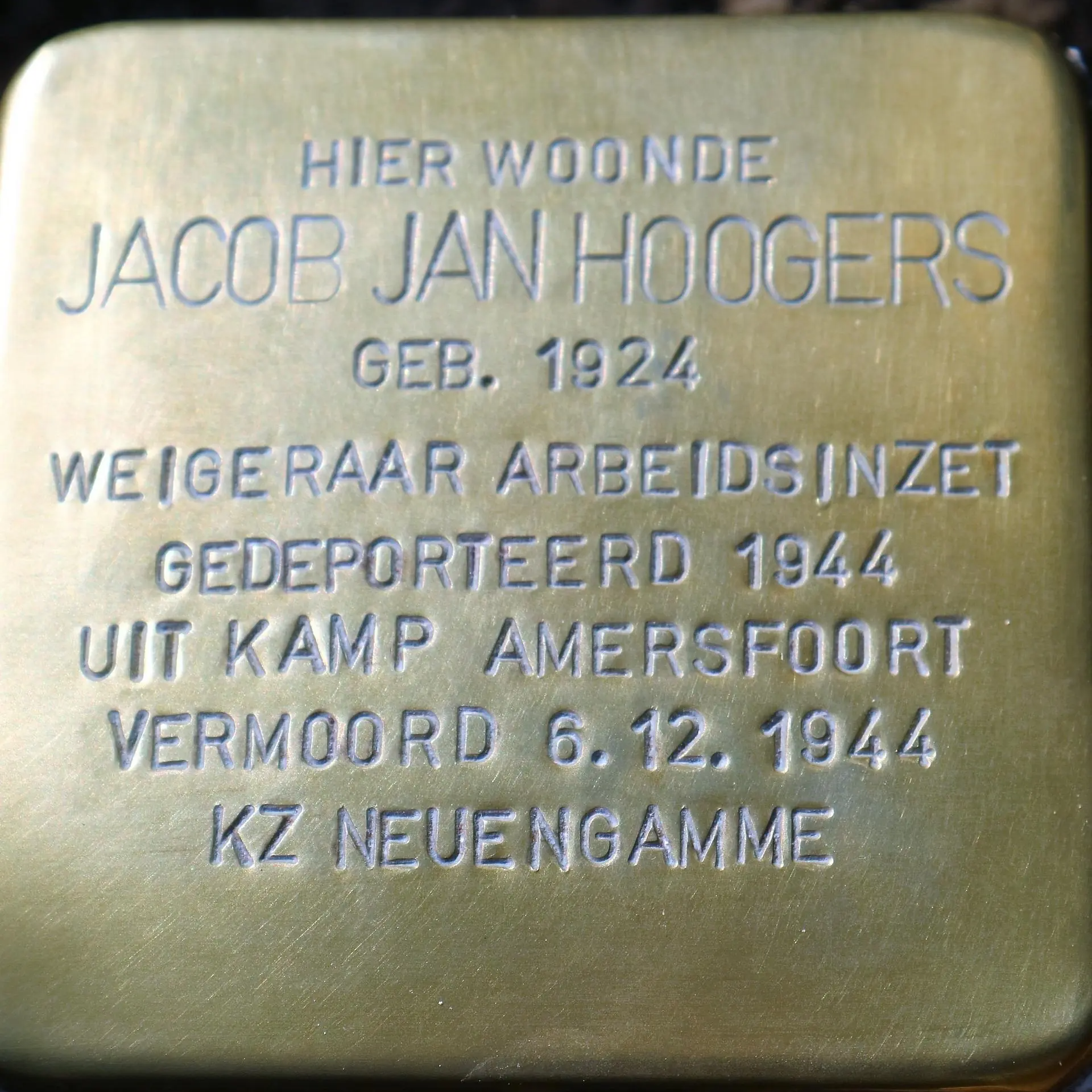 Struikelsteen voor Jacob Jan Hoogers