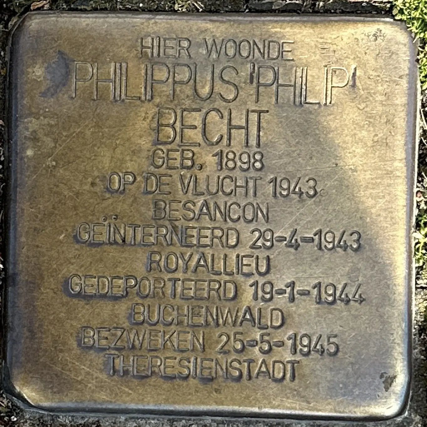 Struikelsteen voor Philippus Theodorus Becht