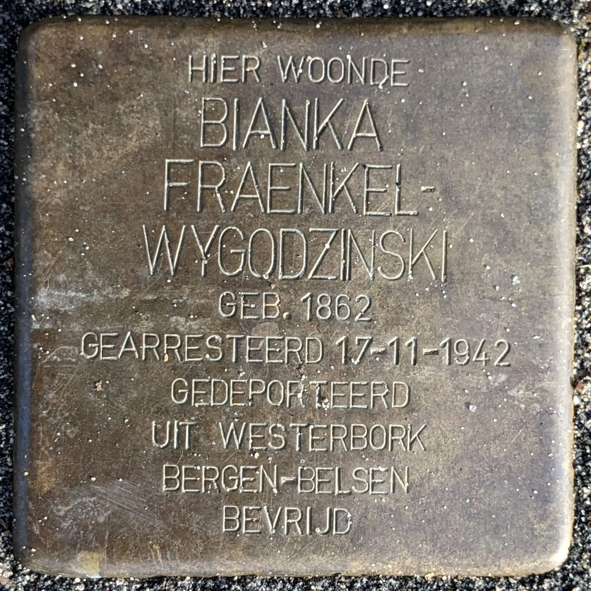 Struikelsteen voor Bianka Fraenkel-Wygodzinsk