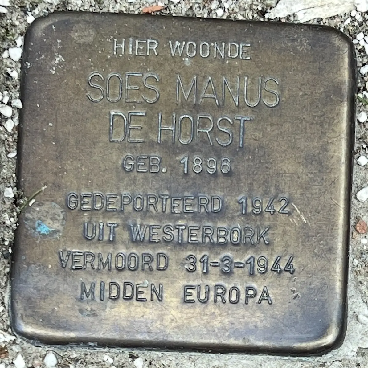 Struikelsteen voor Soes Manus de Horst