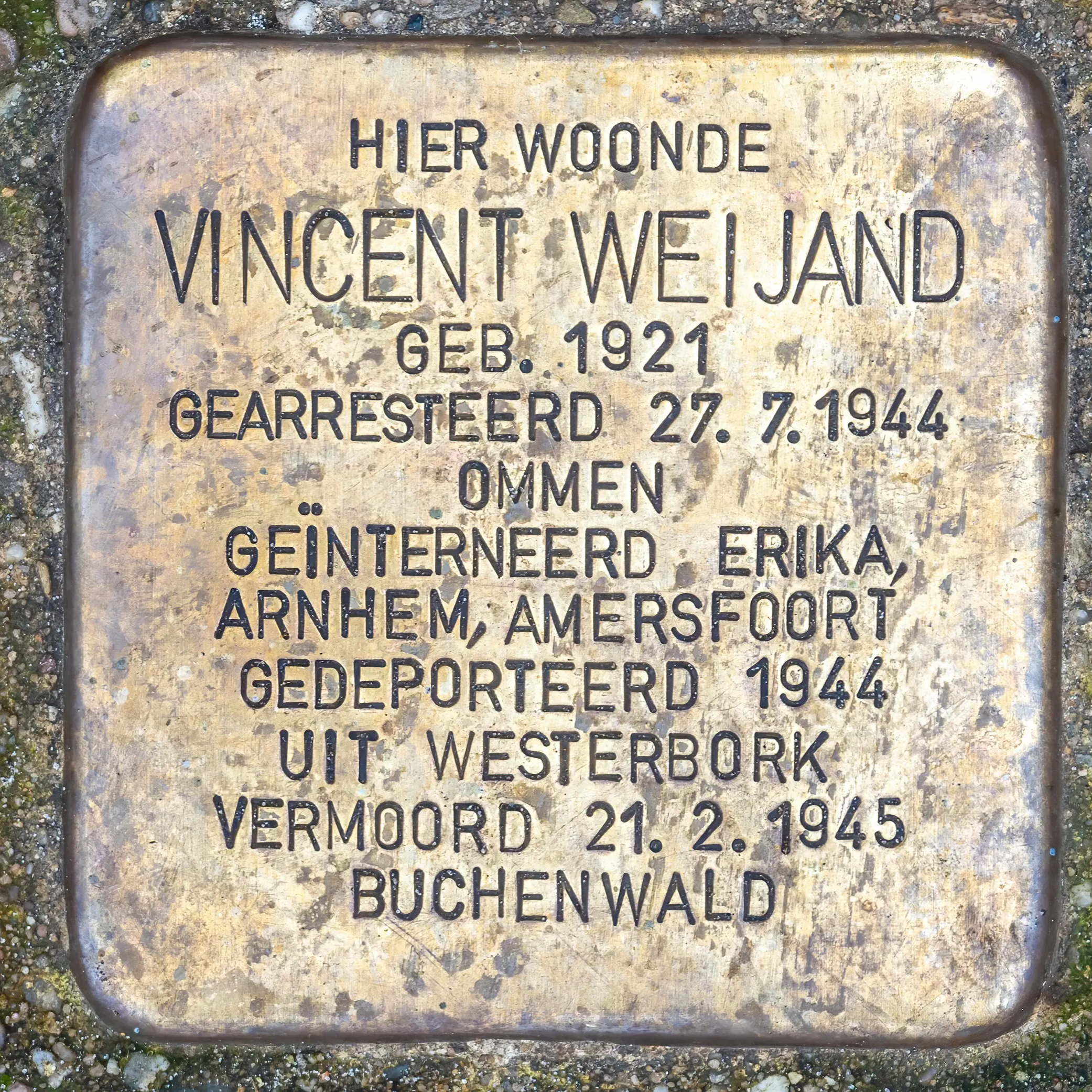 Struikelsteen voor Vincent Weijand