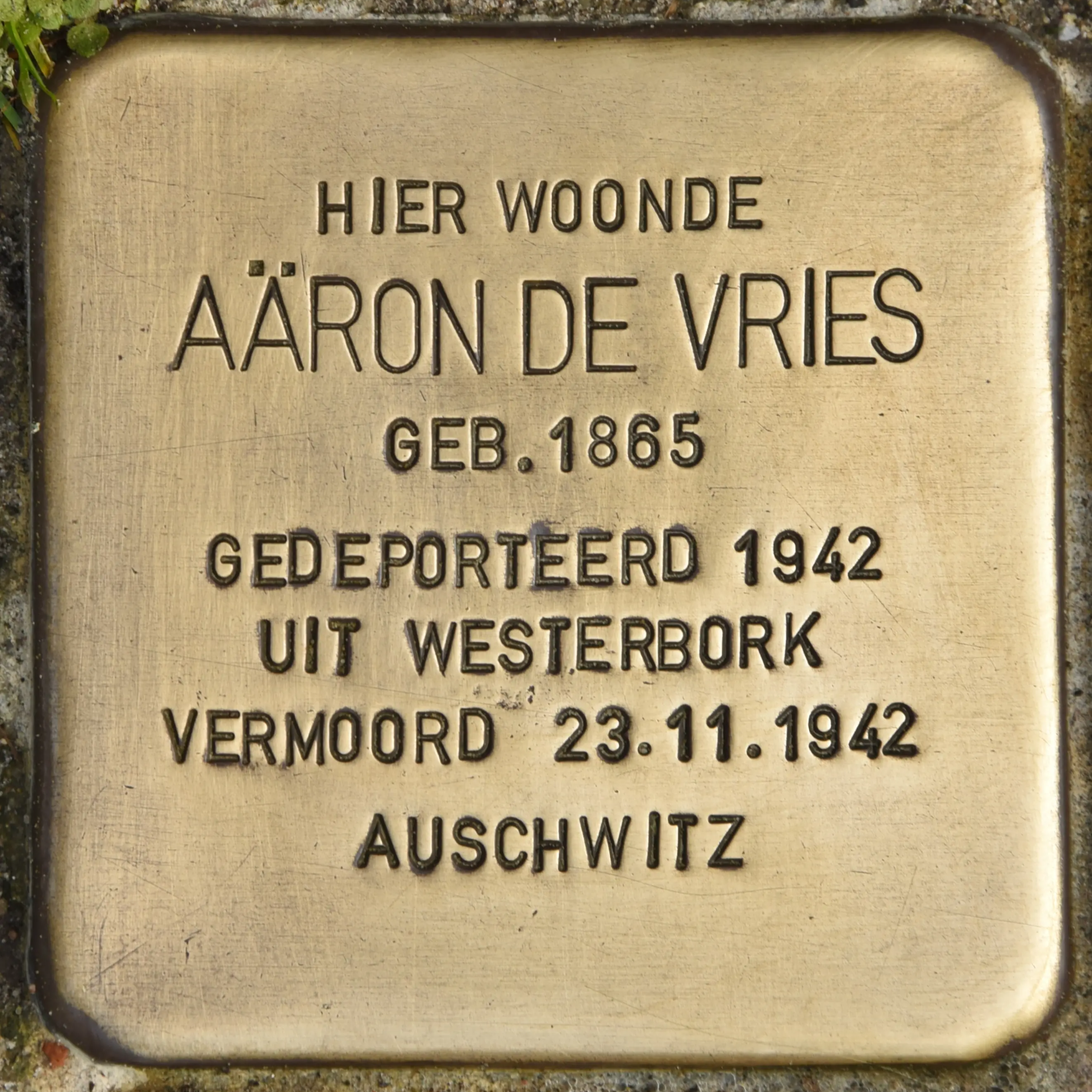 Struikelsteen voor Aron de Vries