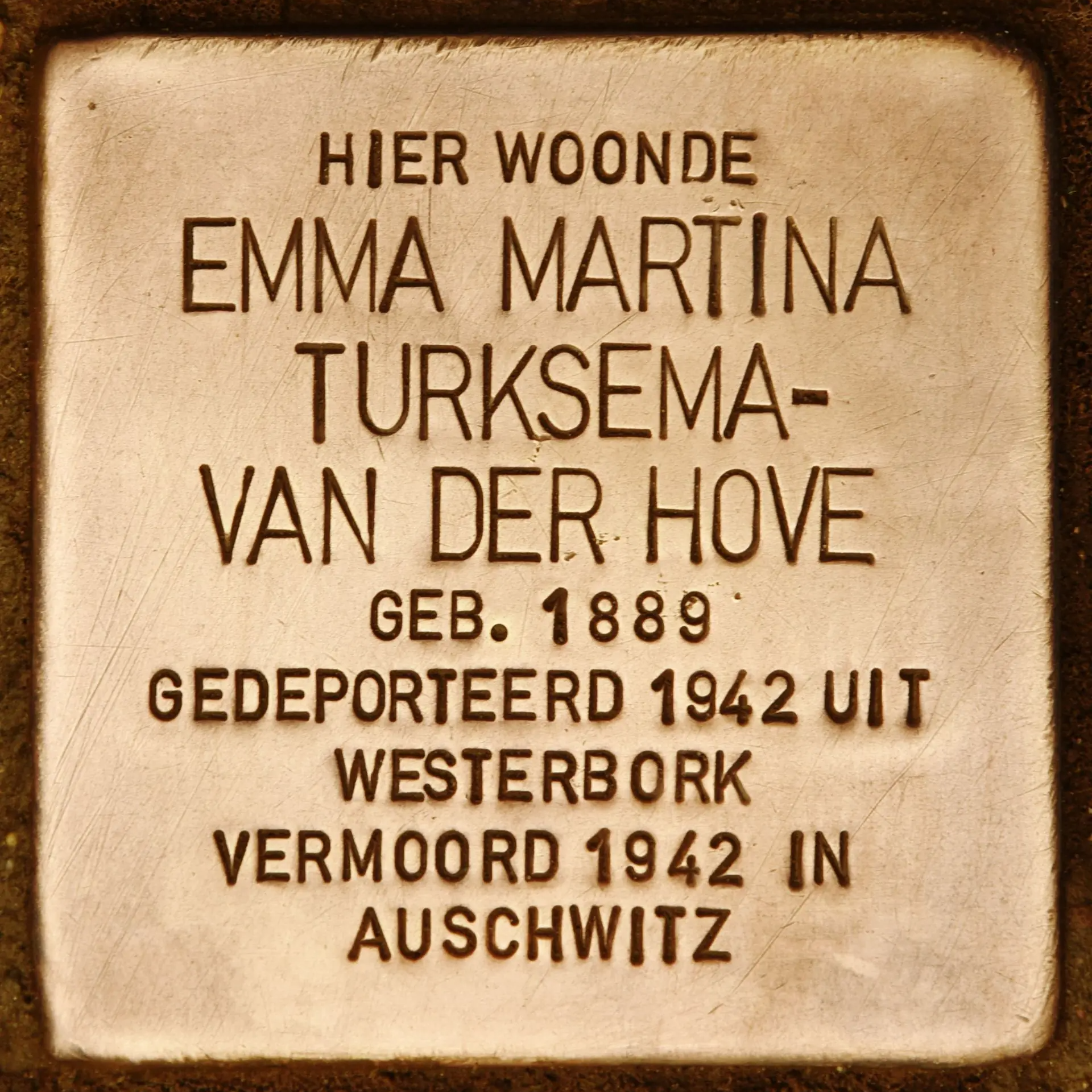 Struikelsteen voor Emma Martina Turksma-van der Hove