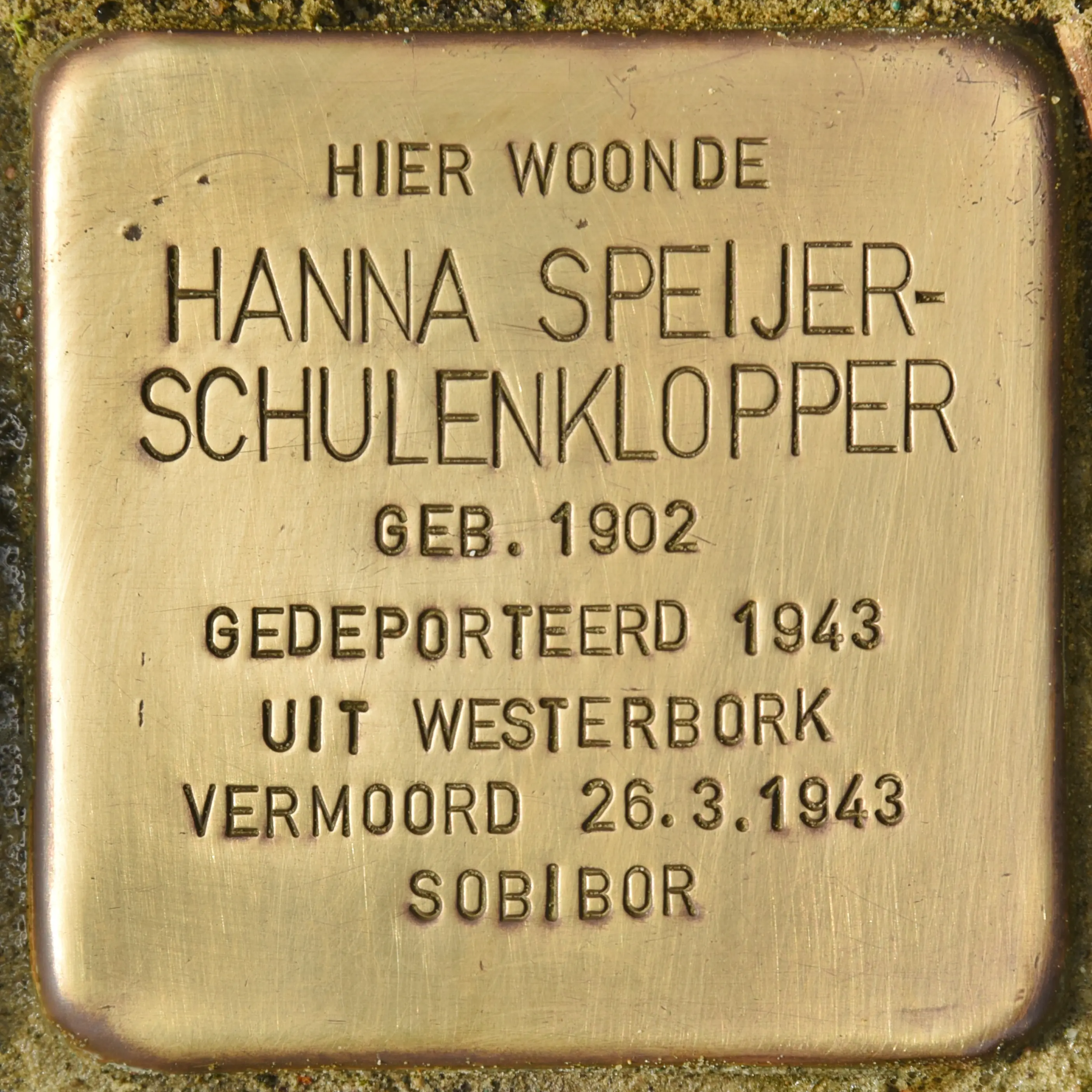 Struikelsteen voor Hanna Speijer-Schulenklopper