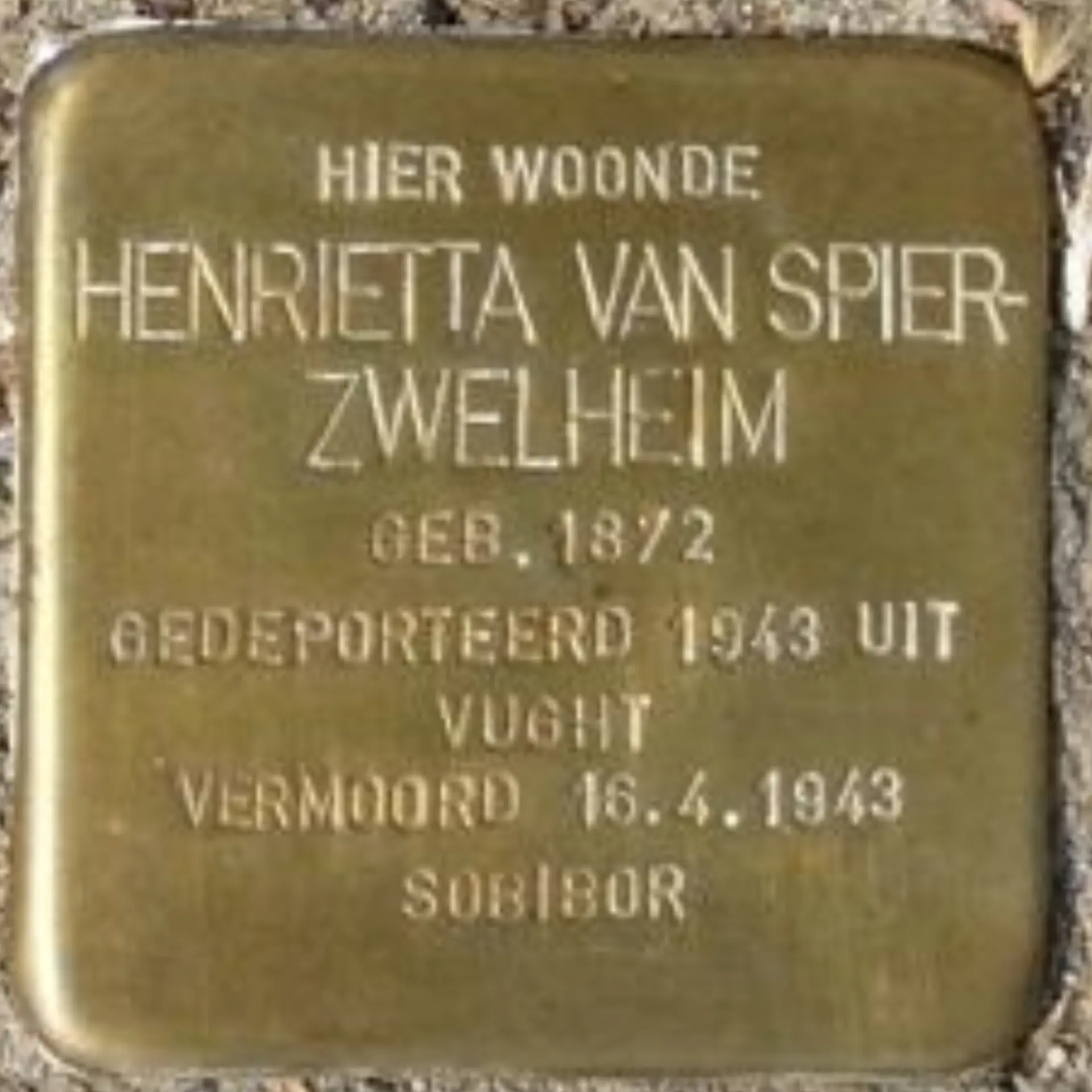 Struikelsteen voor Henrietta van Spier-Zwelheim