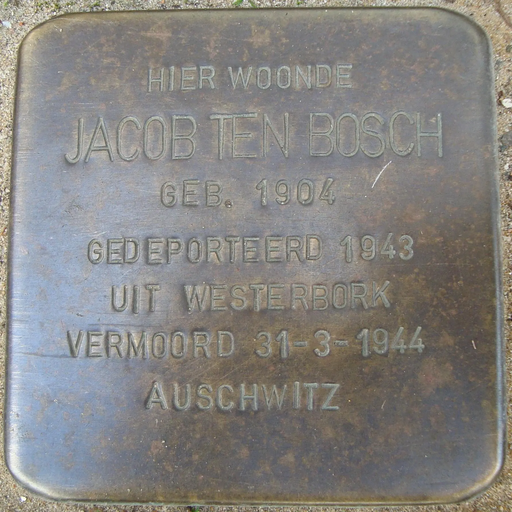 Struikelsteen voor Jacob ten Bosch