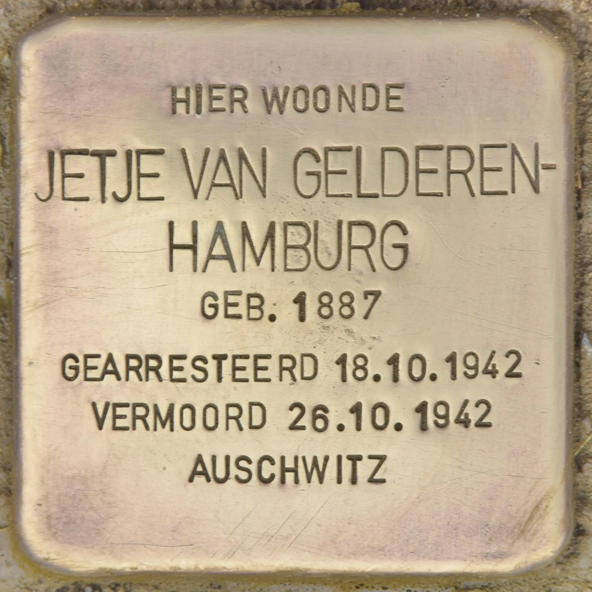 Struikelsteen voor Jetje van Gelderen-Hamburg