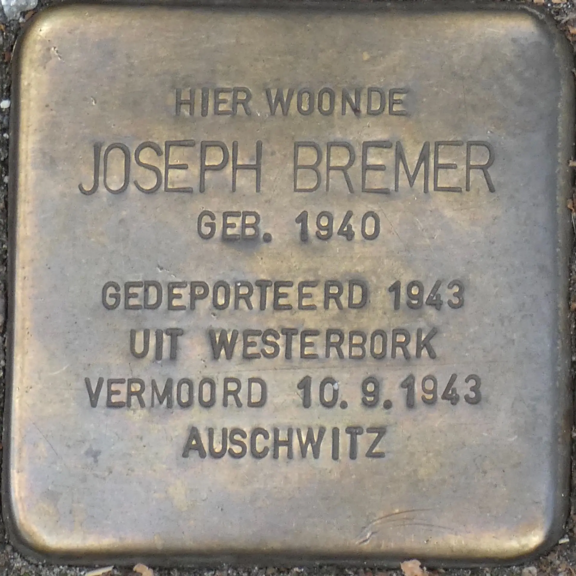 Struikelsteen voor Joseph Bremer