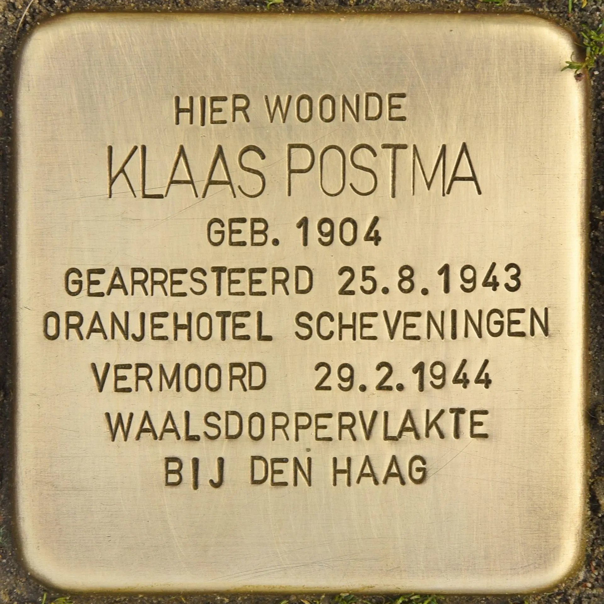 Struikelsteen voor Klaas Postma