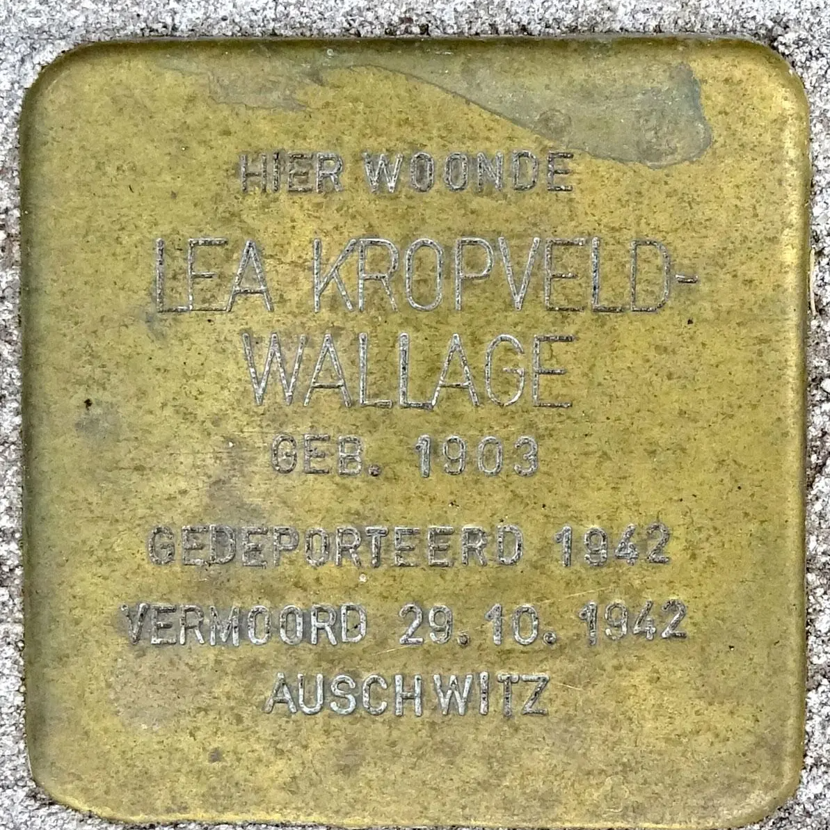 Struikelsteen voor Lea Kropveld-Wallage