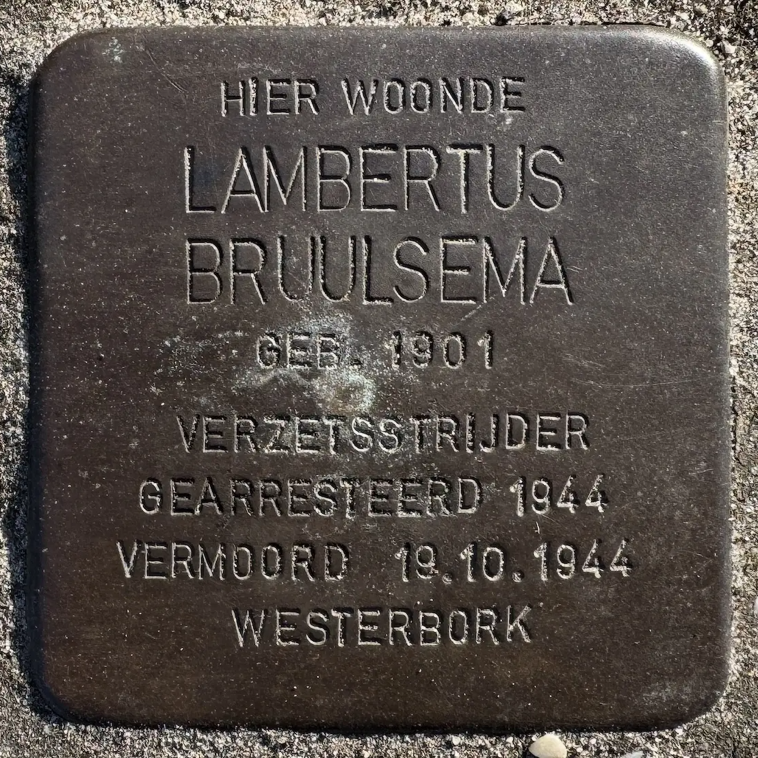 Struikelsteen voor Lambertus Bruulsema