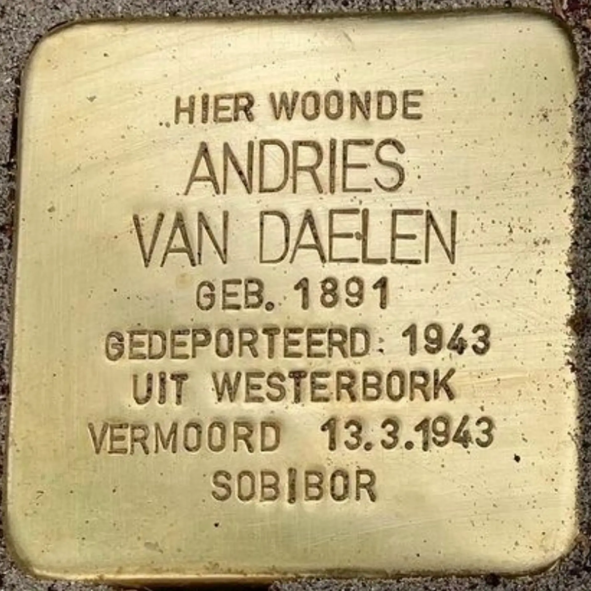 Struikelsteen voor Andries Samson van Daelen