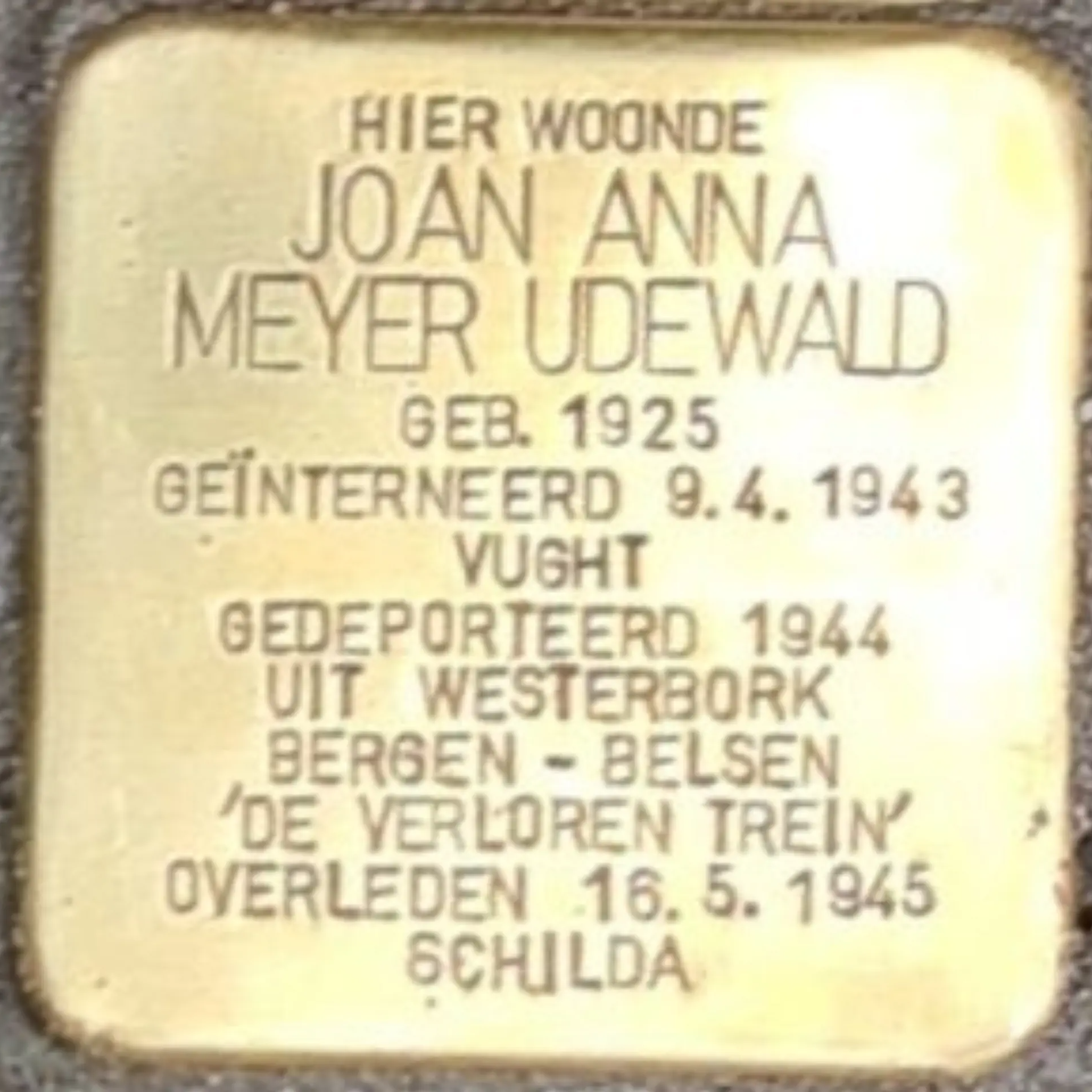 Struikelsteen voor Joan Anna Meijer Udewald