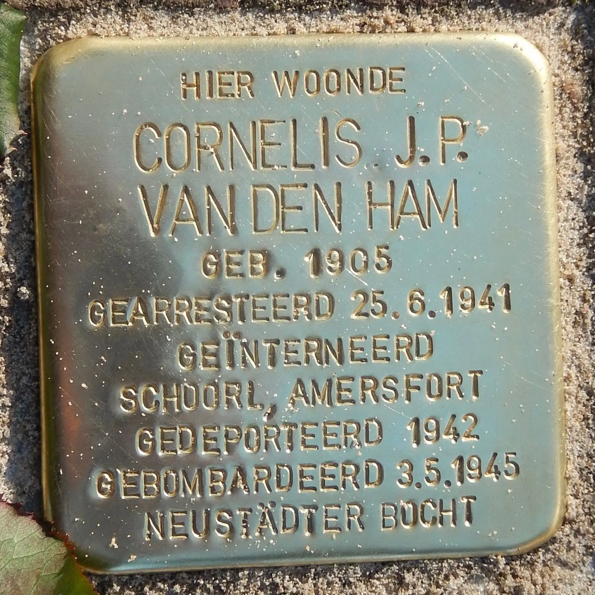 Struikelsteen voor Cornelis Johannes Pieter van den Ham