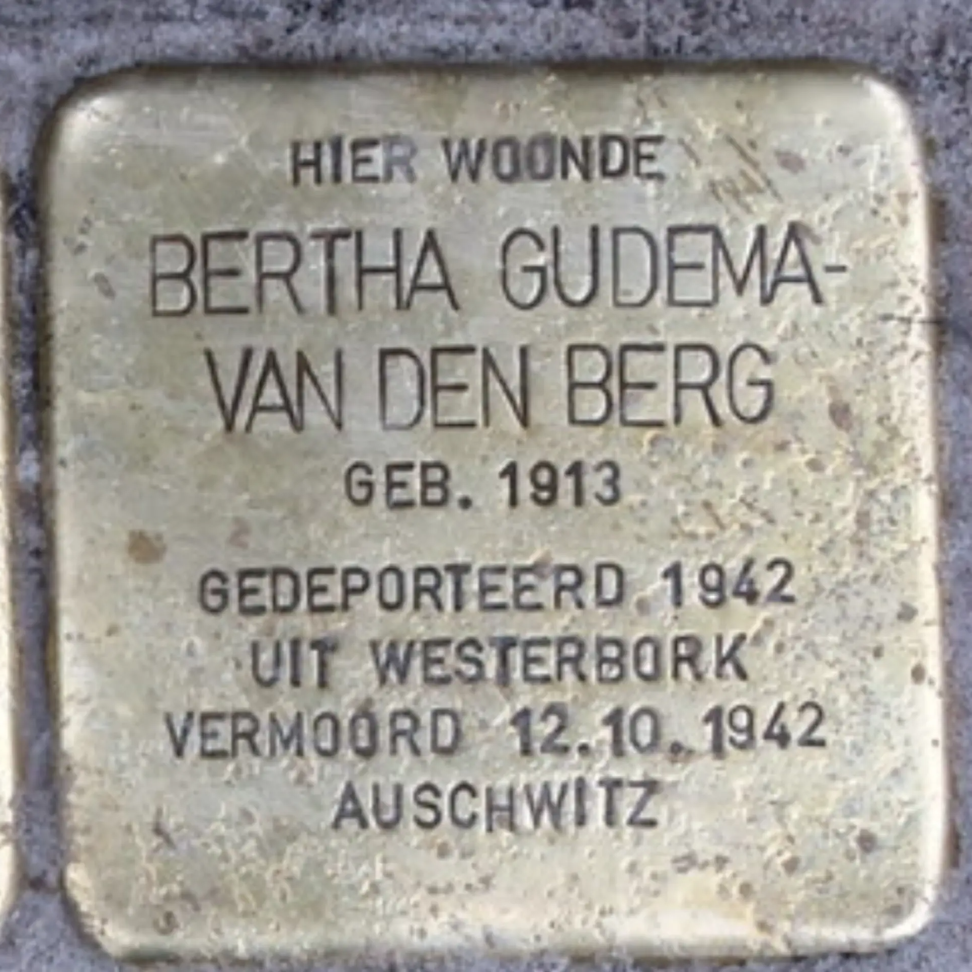 Struikelsteen voor Bertha Gudema-van den Berg