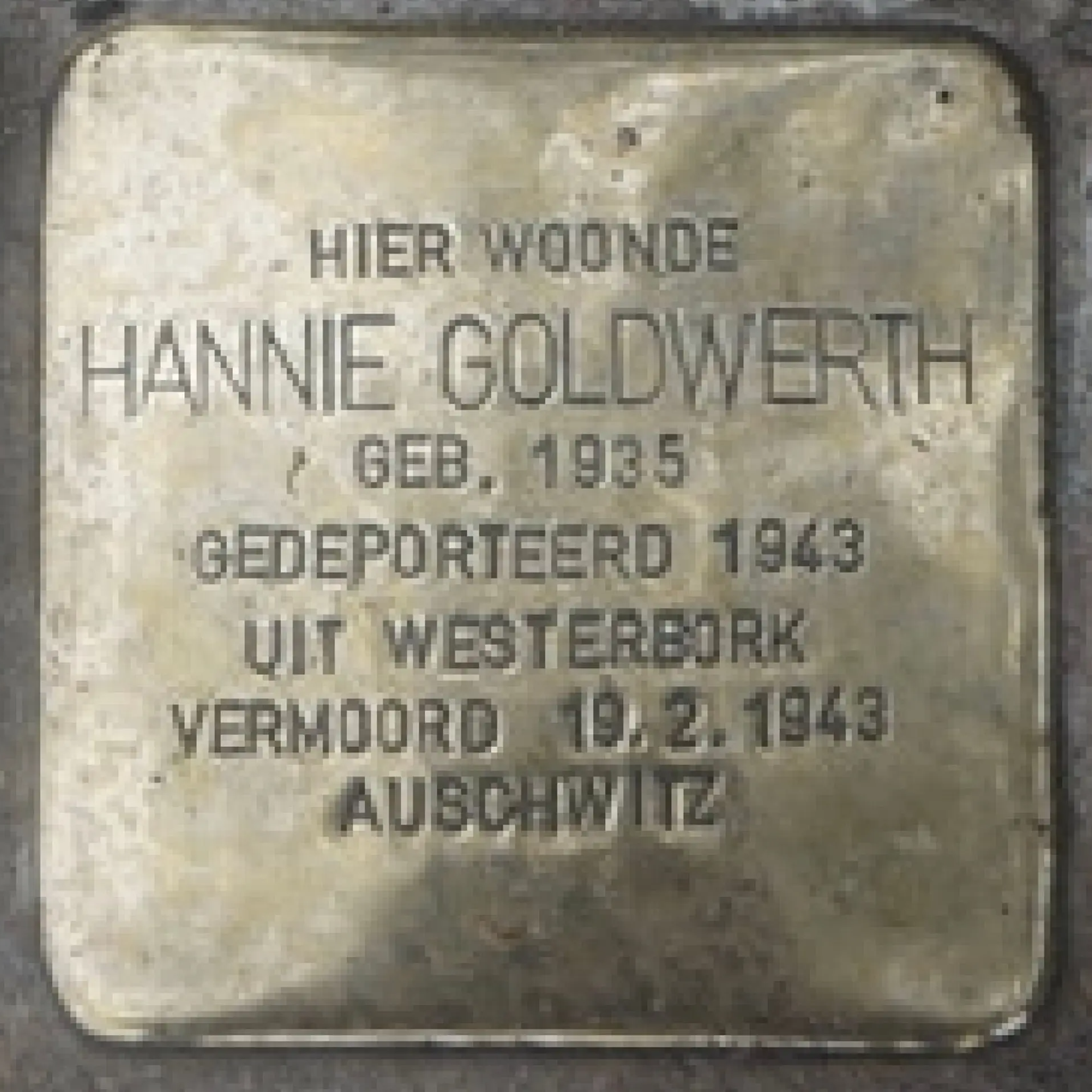 Struikelsteen voor Hannie Goldwerth
