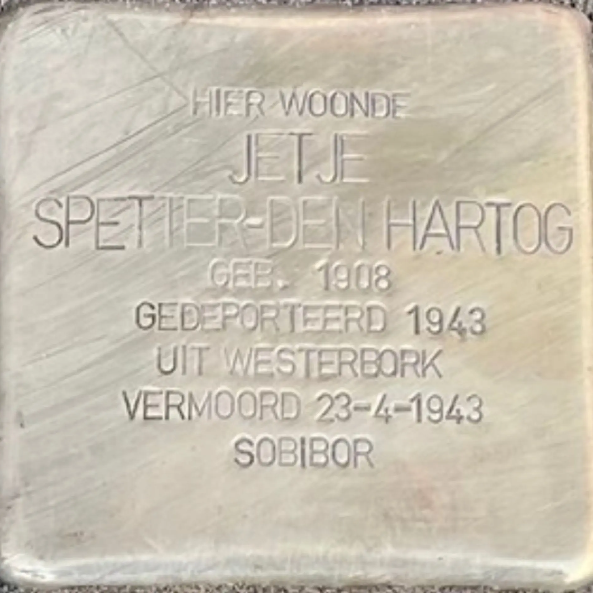 Struikelsteen voor Jetje Spetter-den Hartog