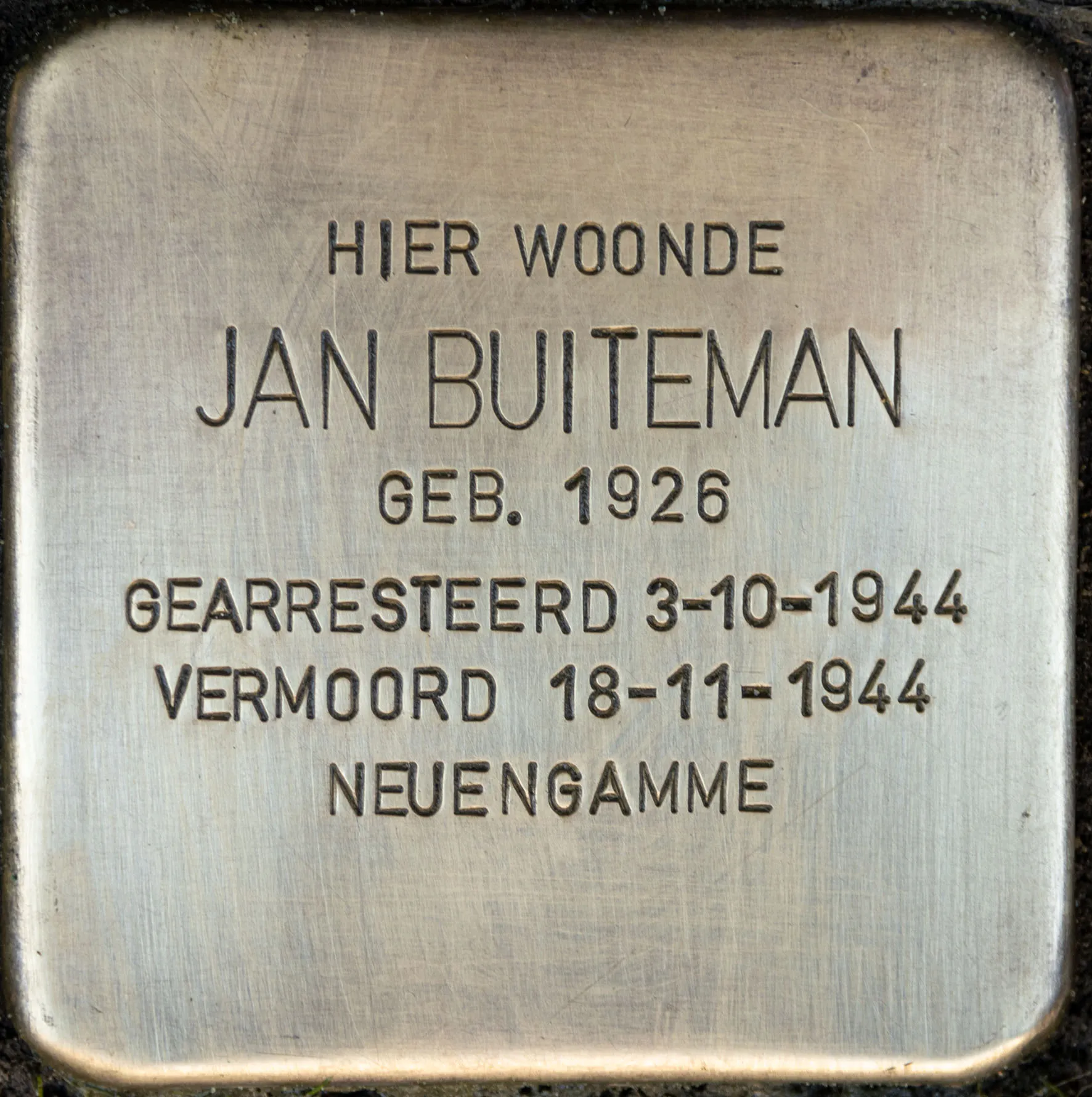 Struikelsteen voor Johannes (Jan) Petrus Cornelis Buiteman