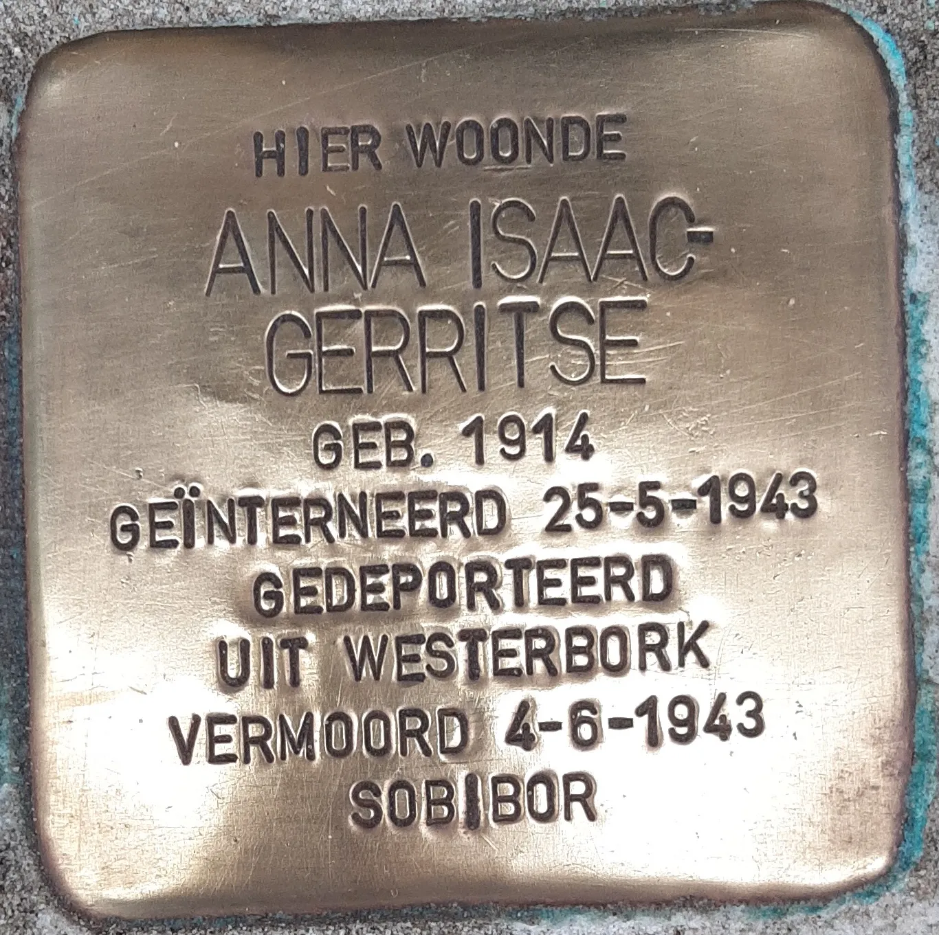 Struikelsteen voor Anna Isaac-Gerritse