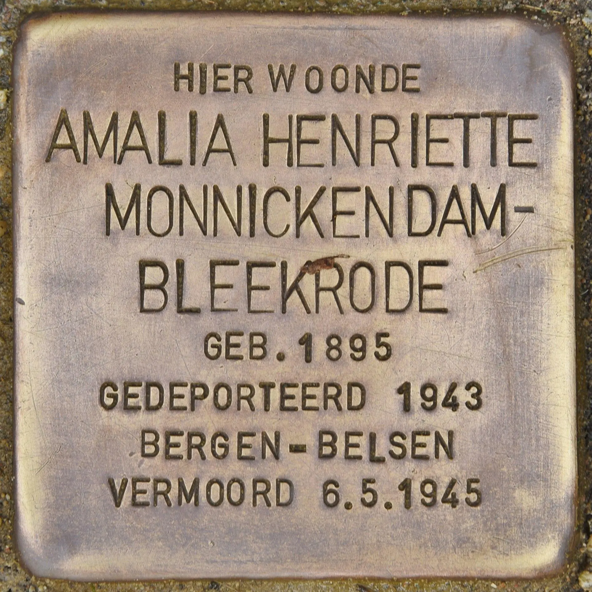 Struikelsteen voor Amalia Henriëtte Monnickendam-Bleekrode