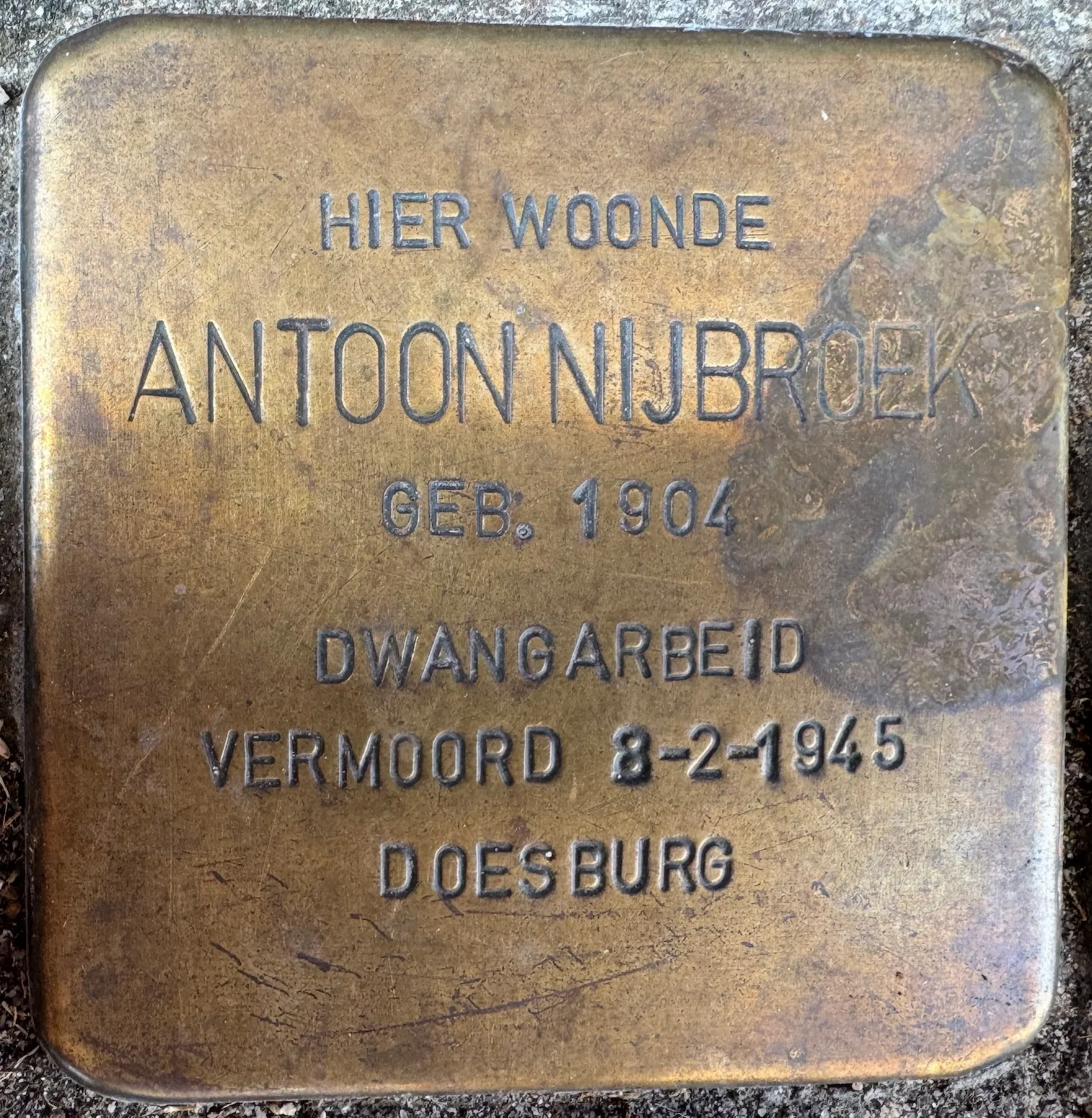 Struikelsteen voor Antoon Nijbroek