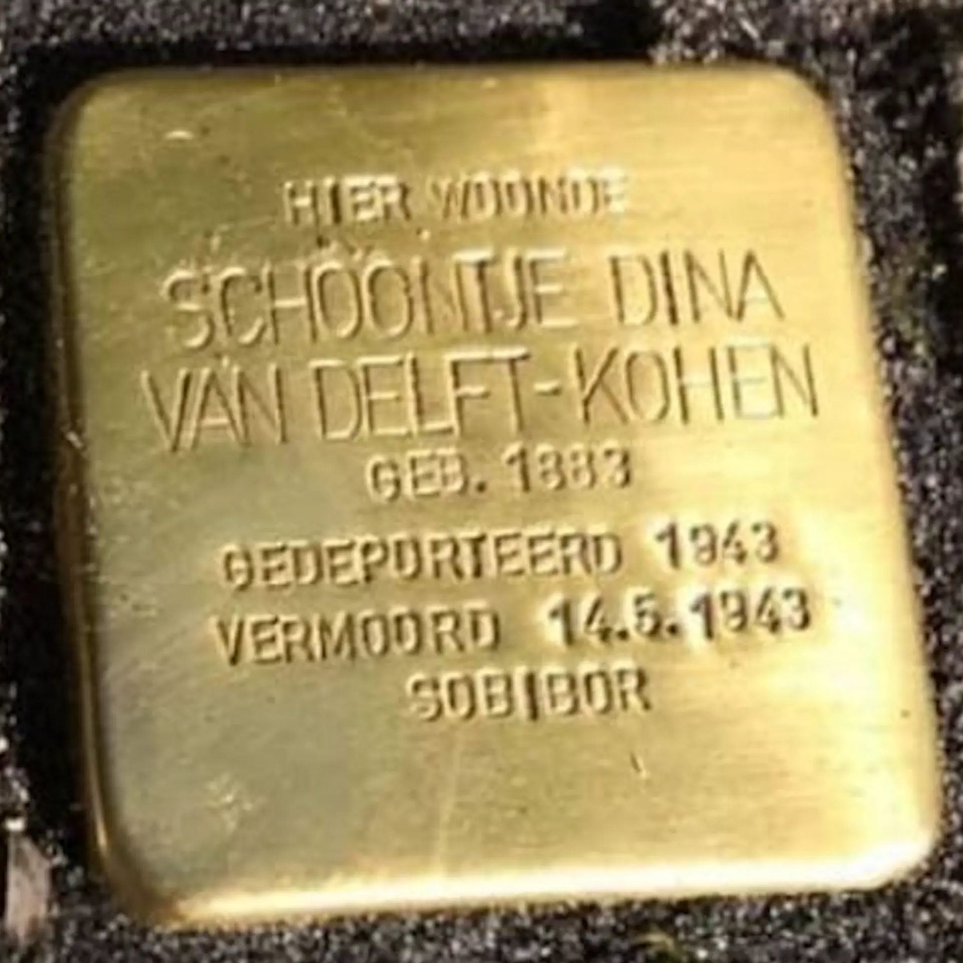 Struikelsteen voor Schoontje Dina van Delft-Kohen