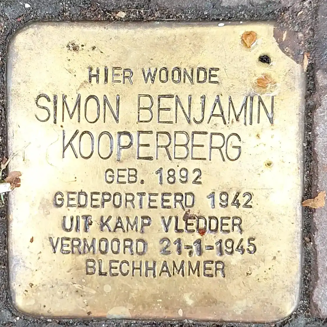 Struikelsteen voor Simon Benjamin Kooperberg