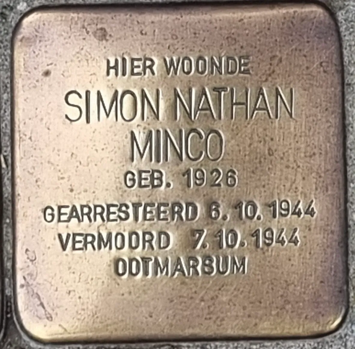 Struikelsteen voor Simon Nathan Minco