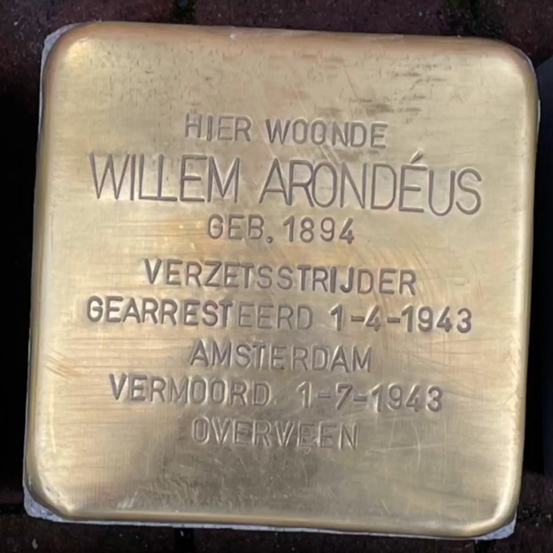 Struikelsteen voor Willem Johan Cornelis Arondéus