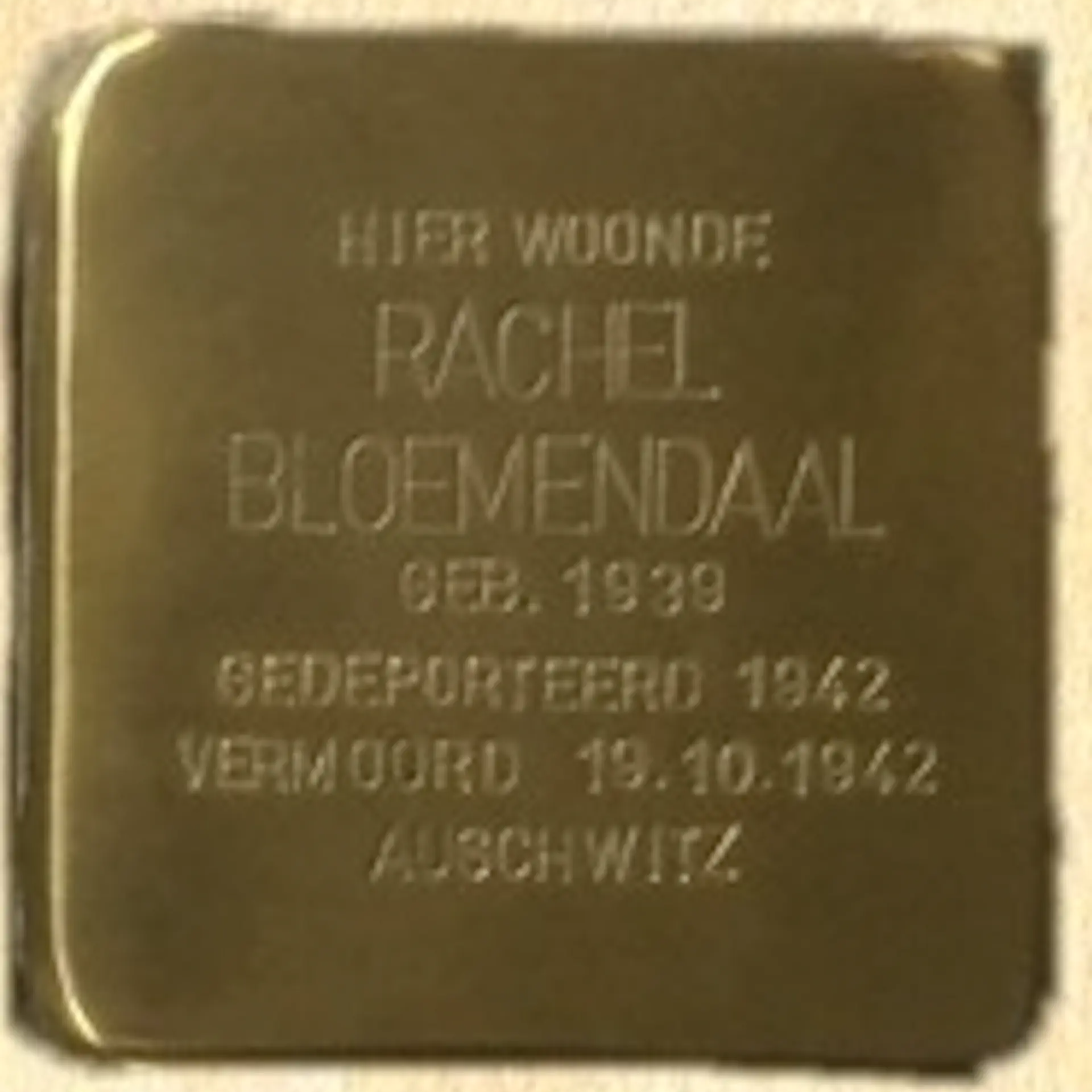 Struikelsteen voor Rachel Bloemendaal