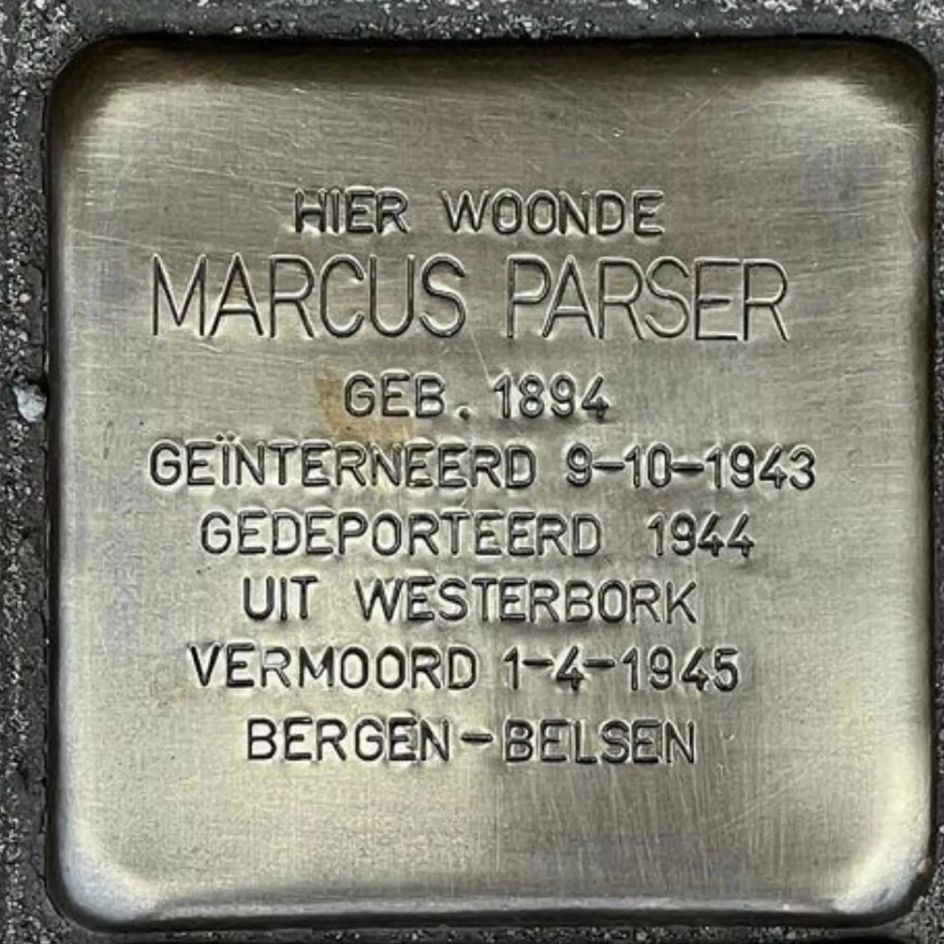 Struikelsteen voor Marcus Parser
