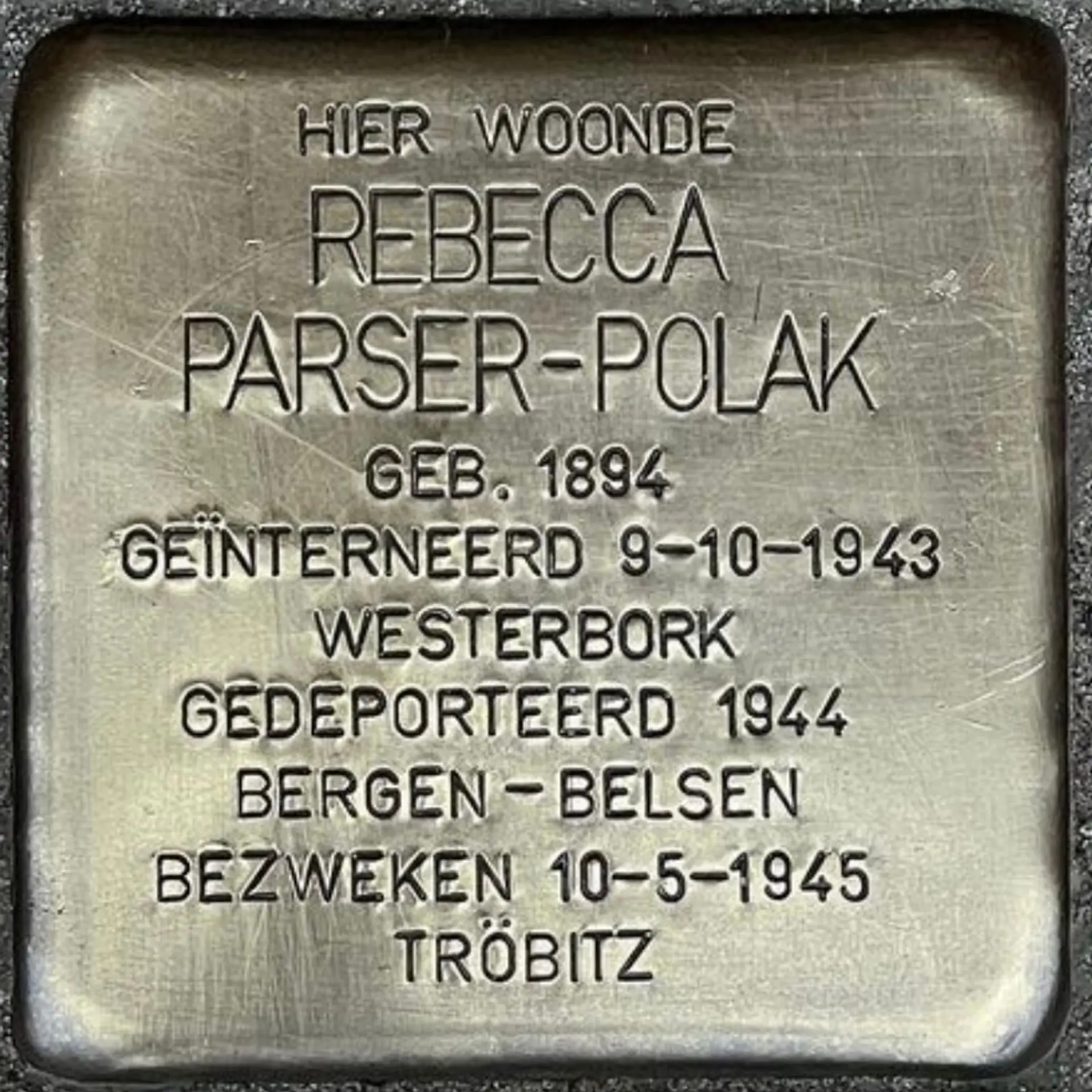 Struikelsteen voor Rebecca Parser-Polak