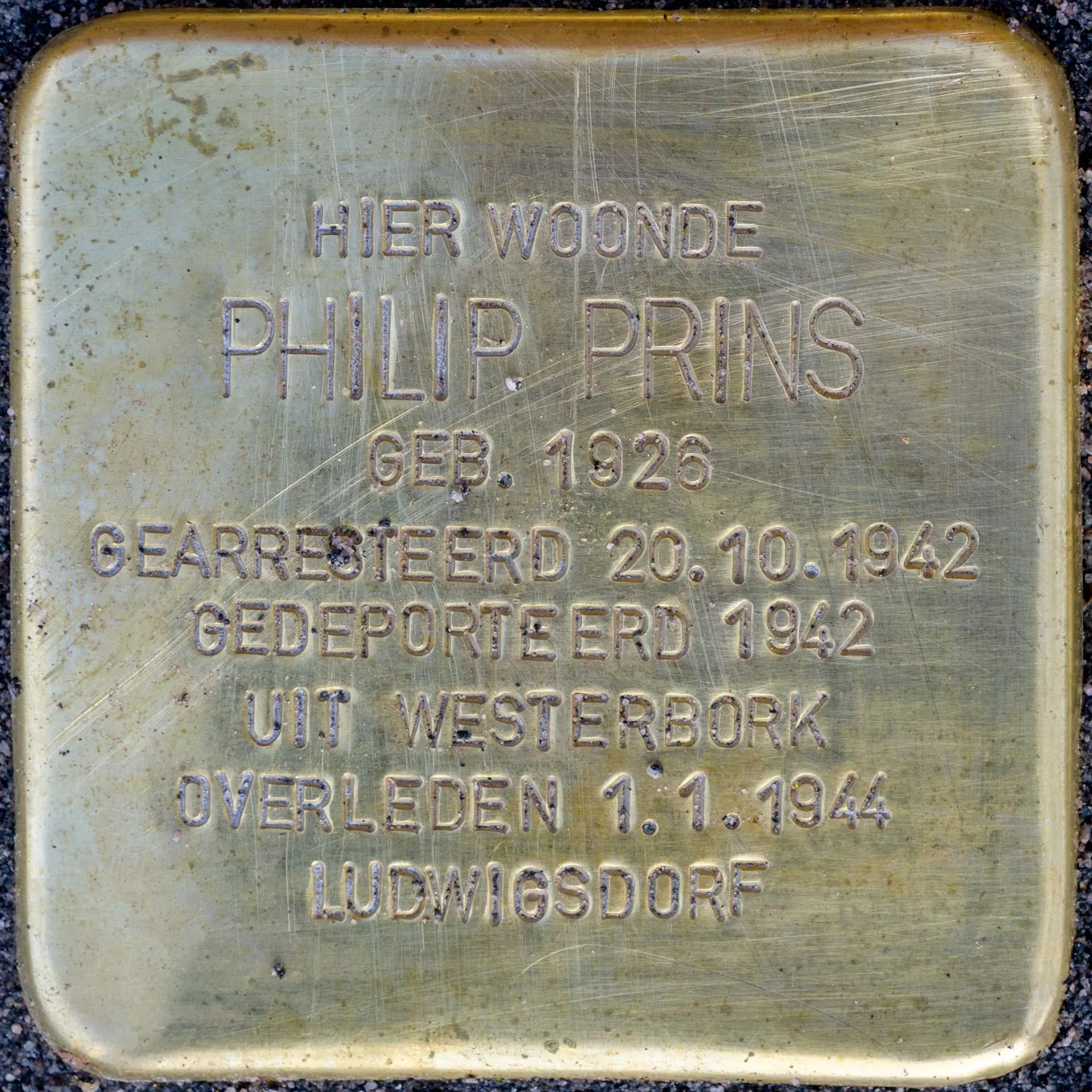 Struikelsteen voor Philip Prins