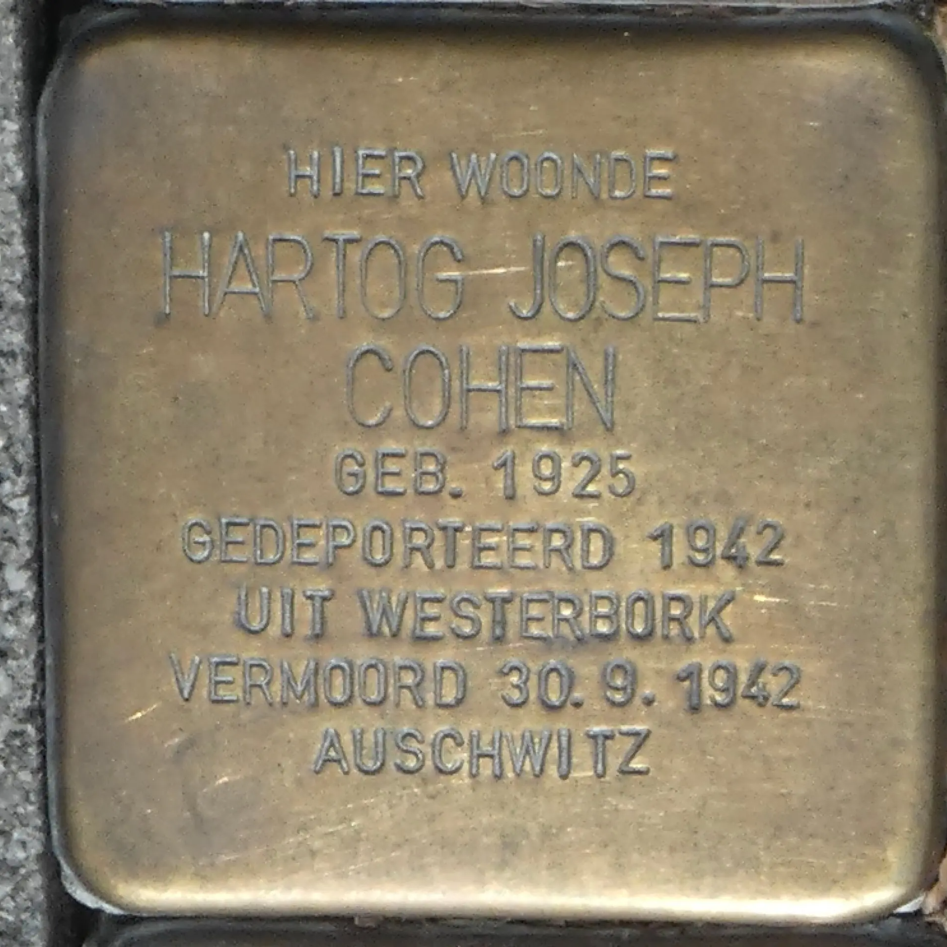 Struikelsteen voor Hartog Joseph Cohen