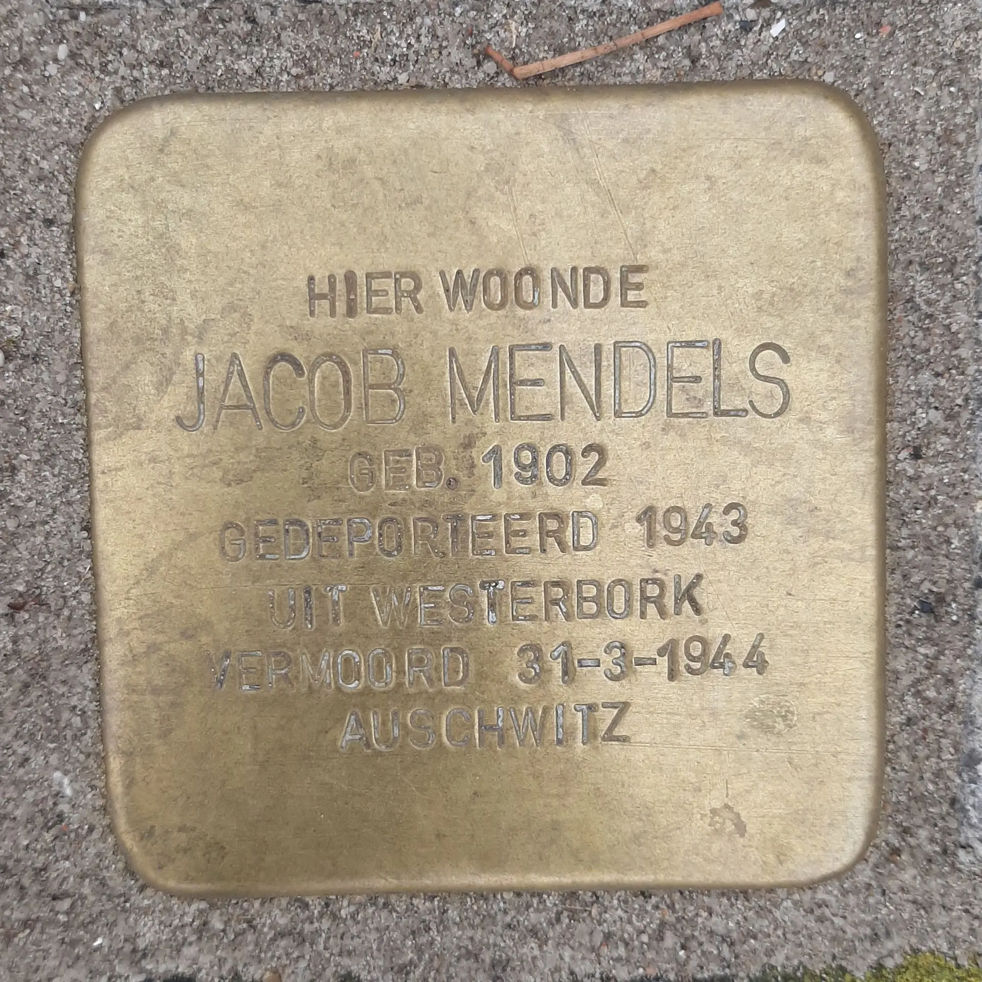 Struikelsteen voor Jacob Mendels