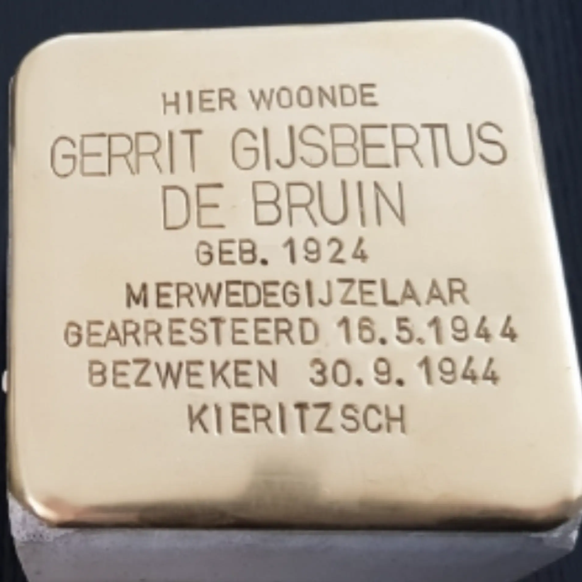 Struikelsteen voor Gerrit Gijsbertus de Bruin
