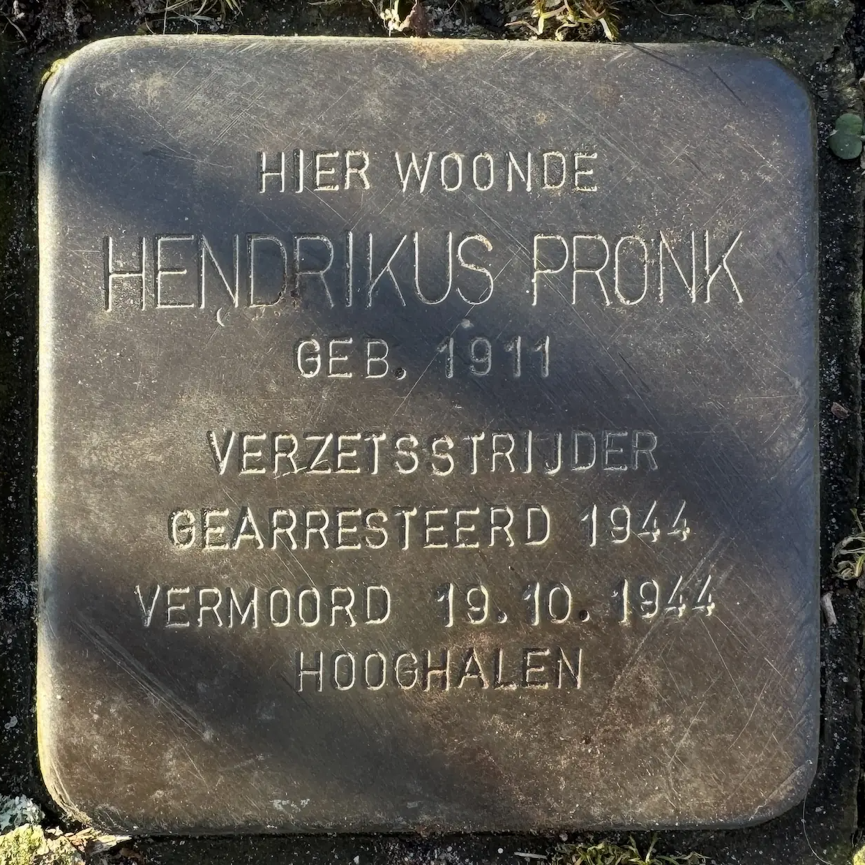 Struikelsteen voor Hendrikus Pronk