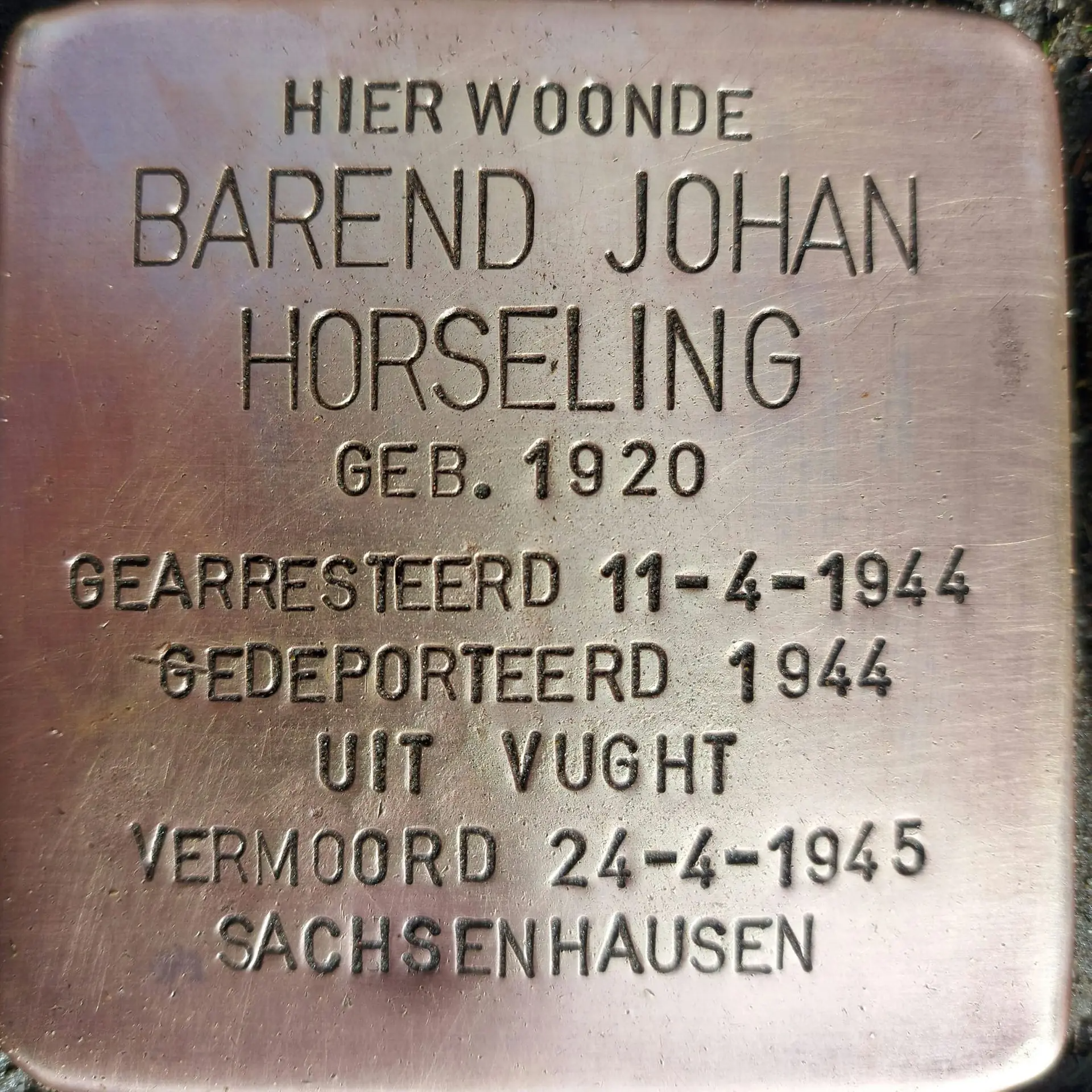 Struikelsteen voor Barend Johan Horseling