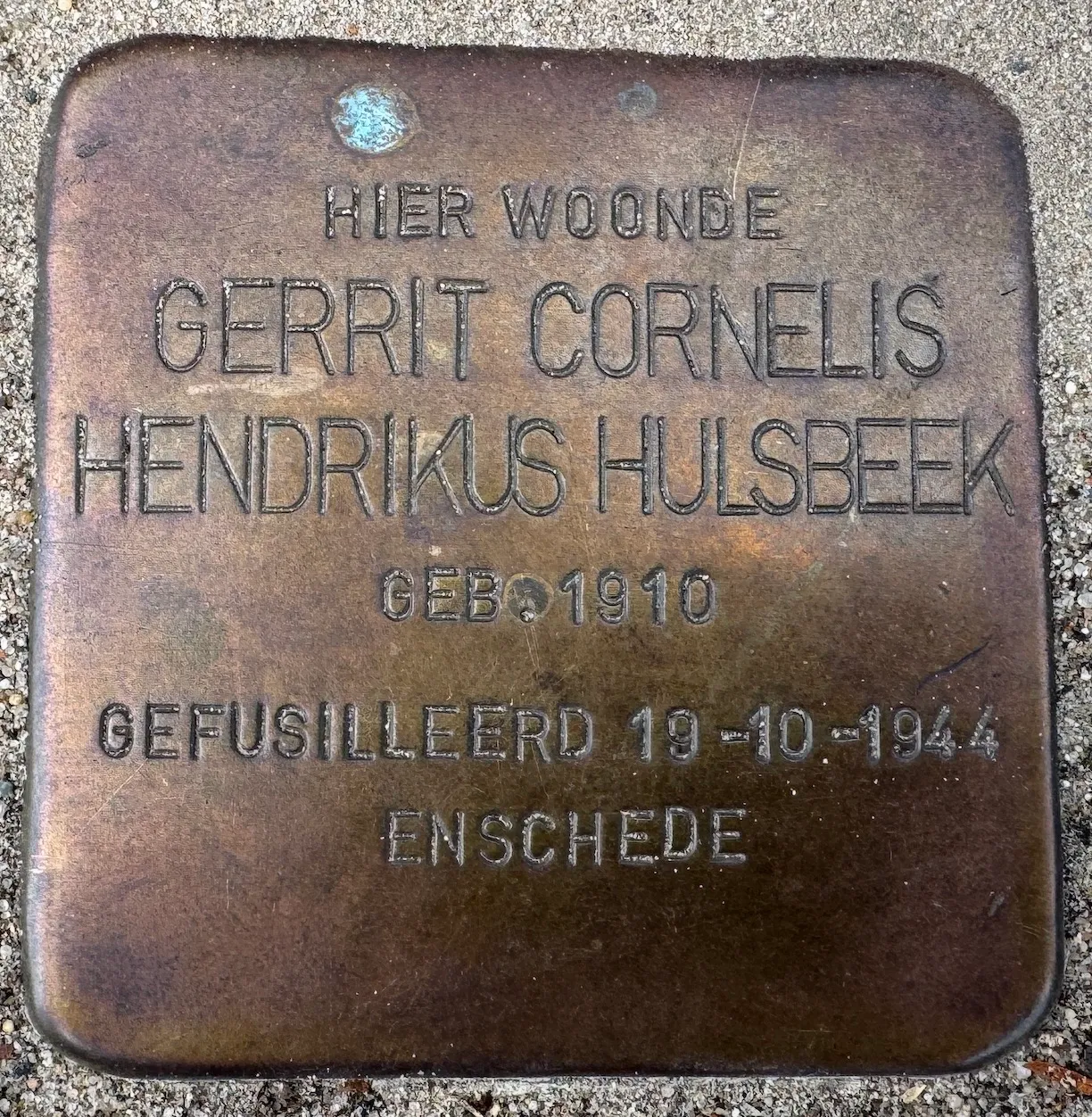 Struikelsteen voor Gerrit Cornelis Hendrikus Hulsbeek