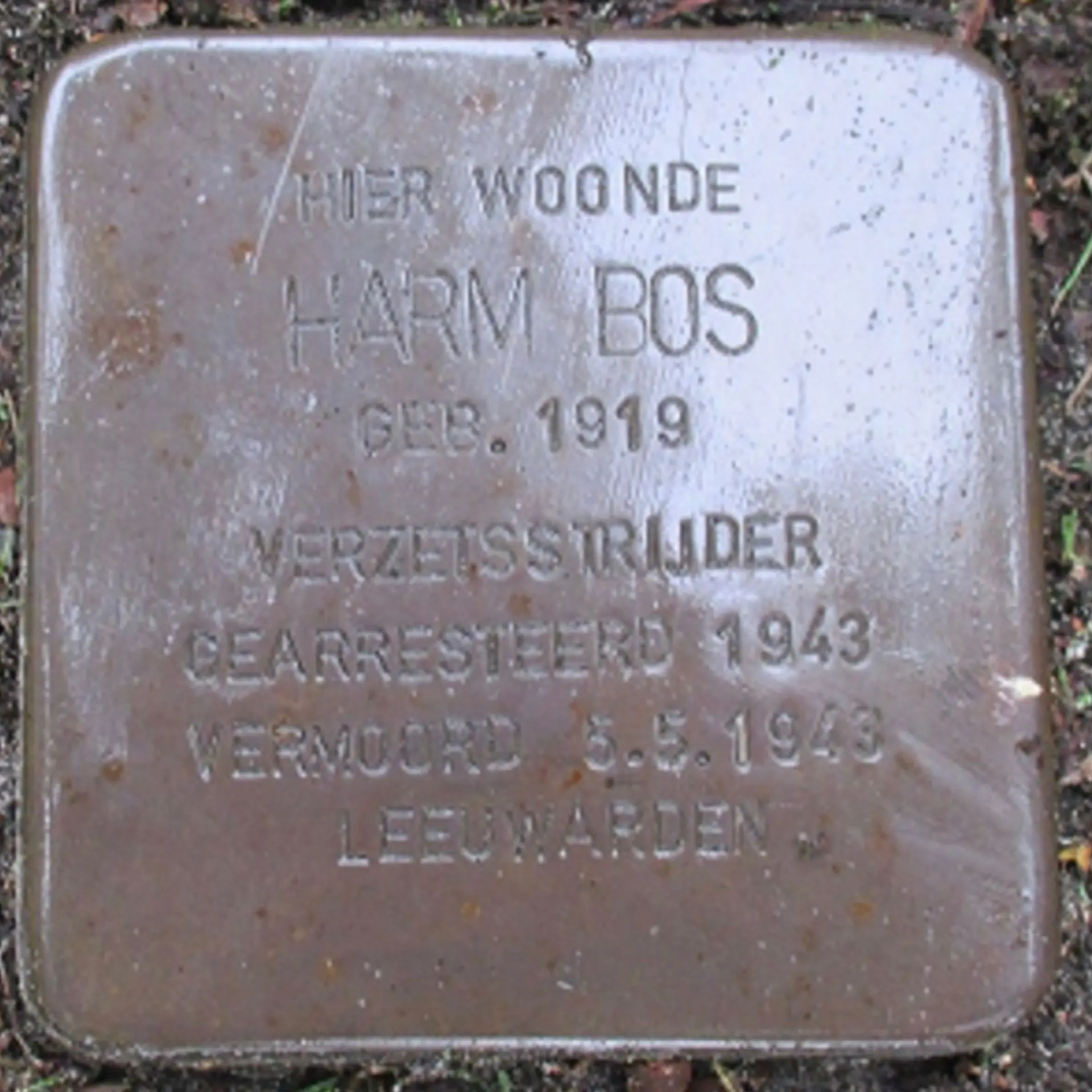 Struikelsteen voor Harm Bos