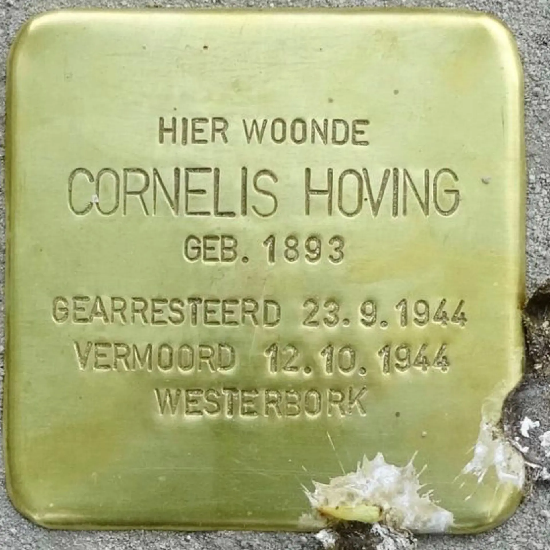 Struikelsteen voor Cornelis Hoving
