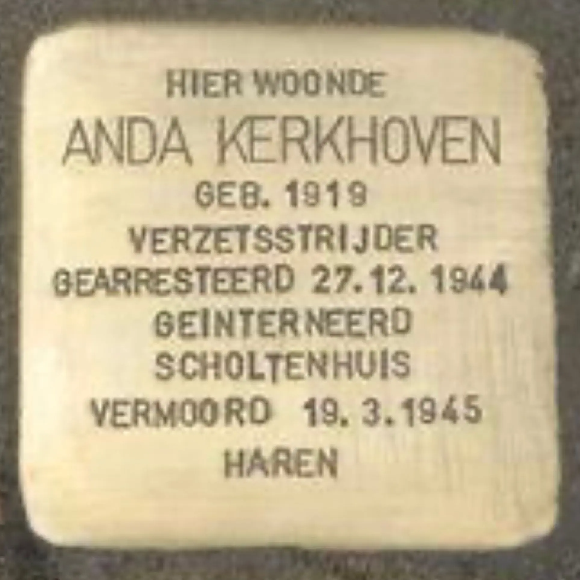 Struikelsteen voor Mélisande Tatiana Marie (Anda) Kerkhoven