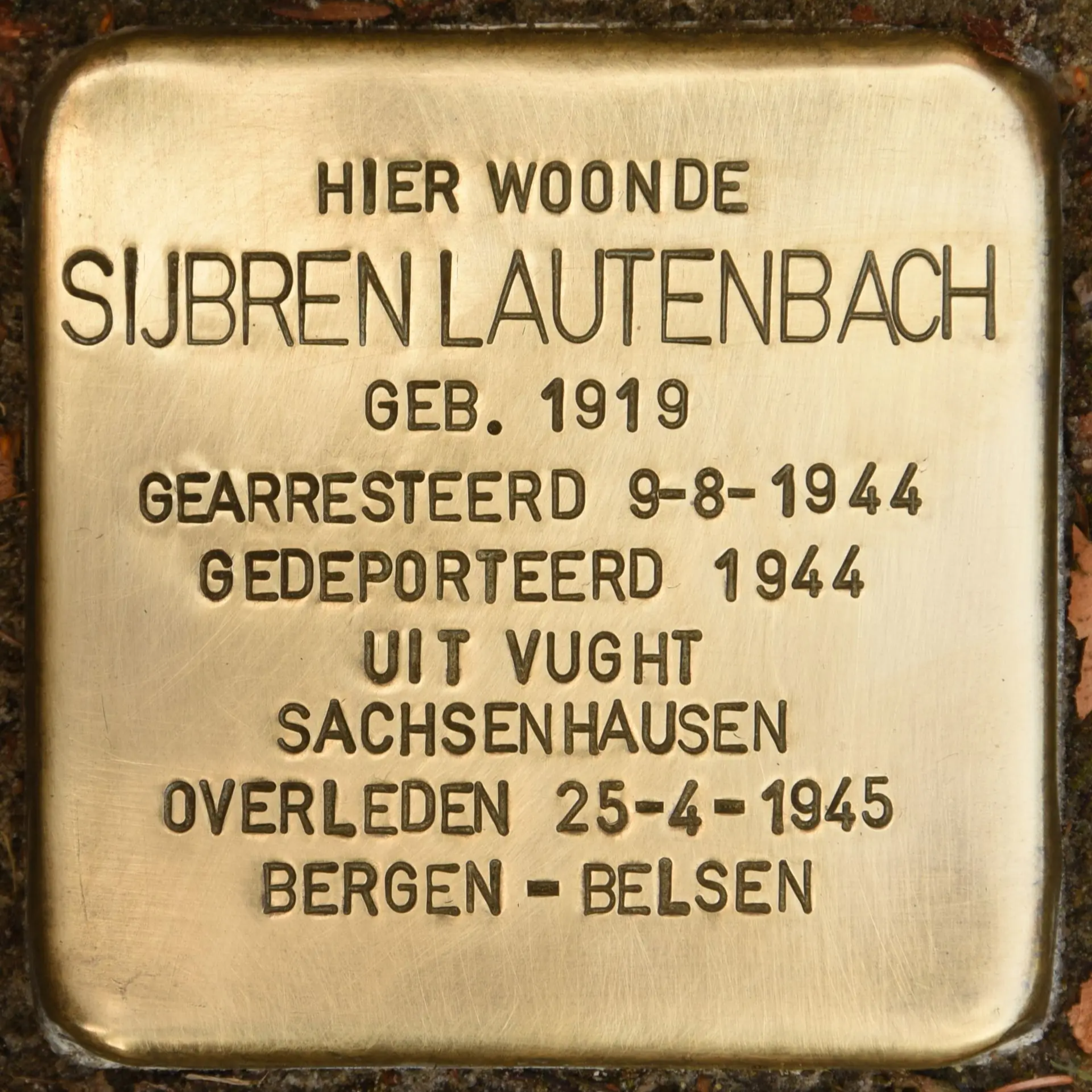 Struikelsteen voor Sijbren Lautenbach
