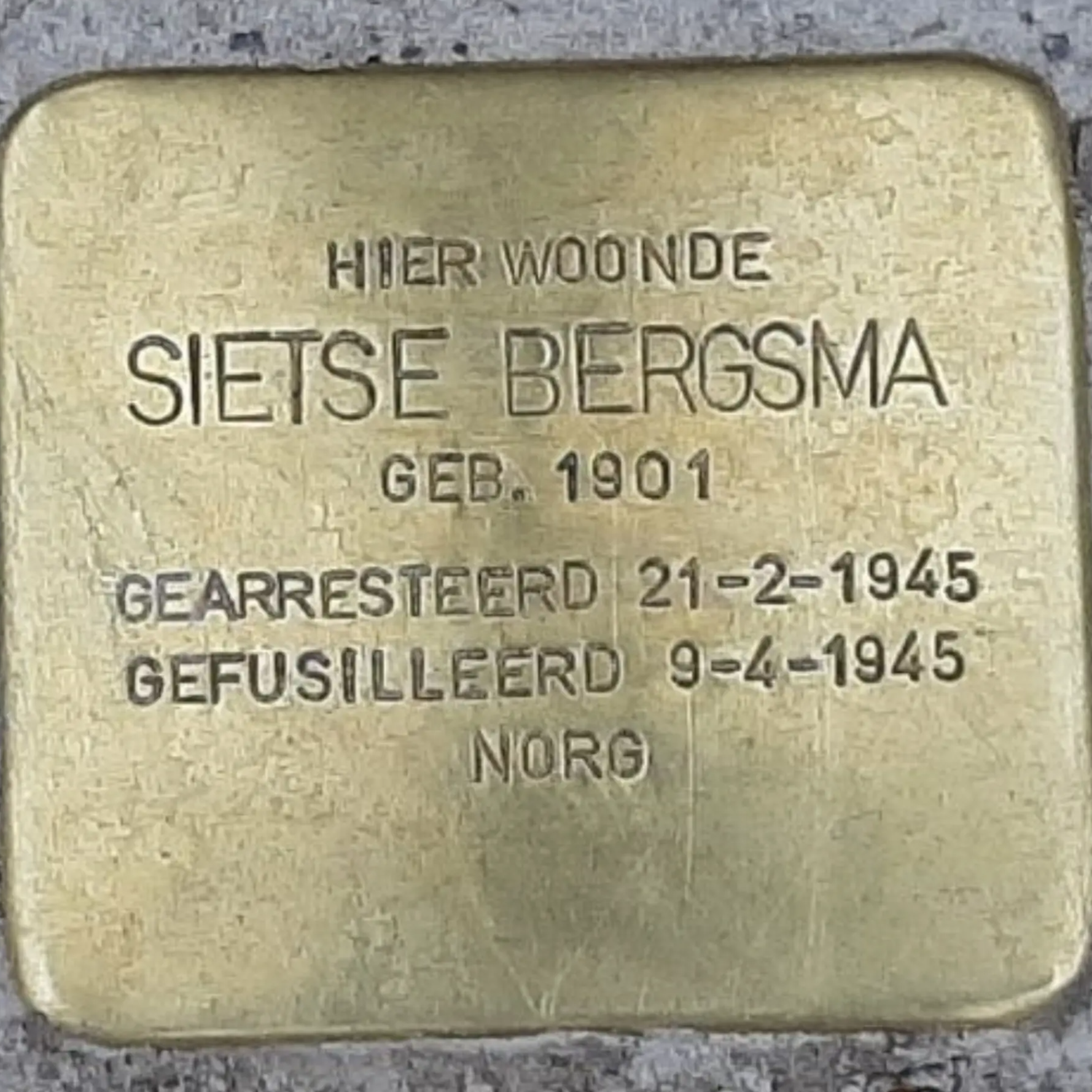 Struikelsteen voor Sietse Hendrik Willem Bergsma