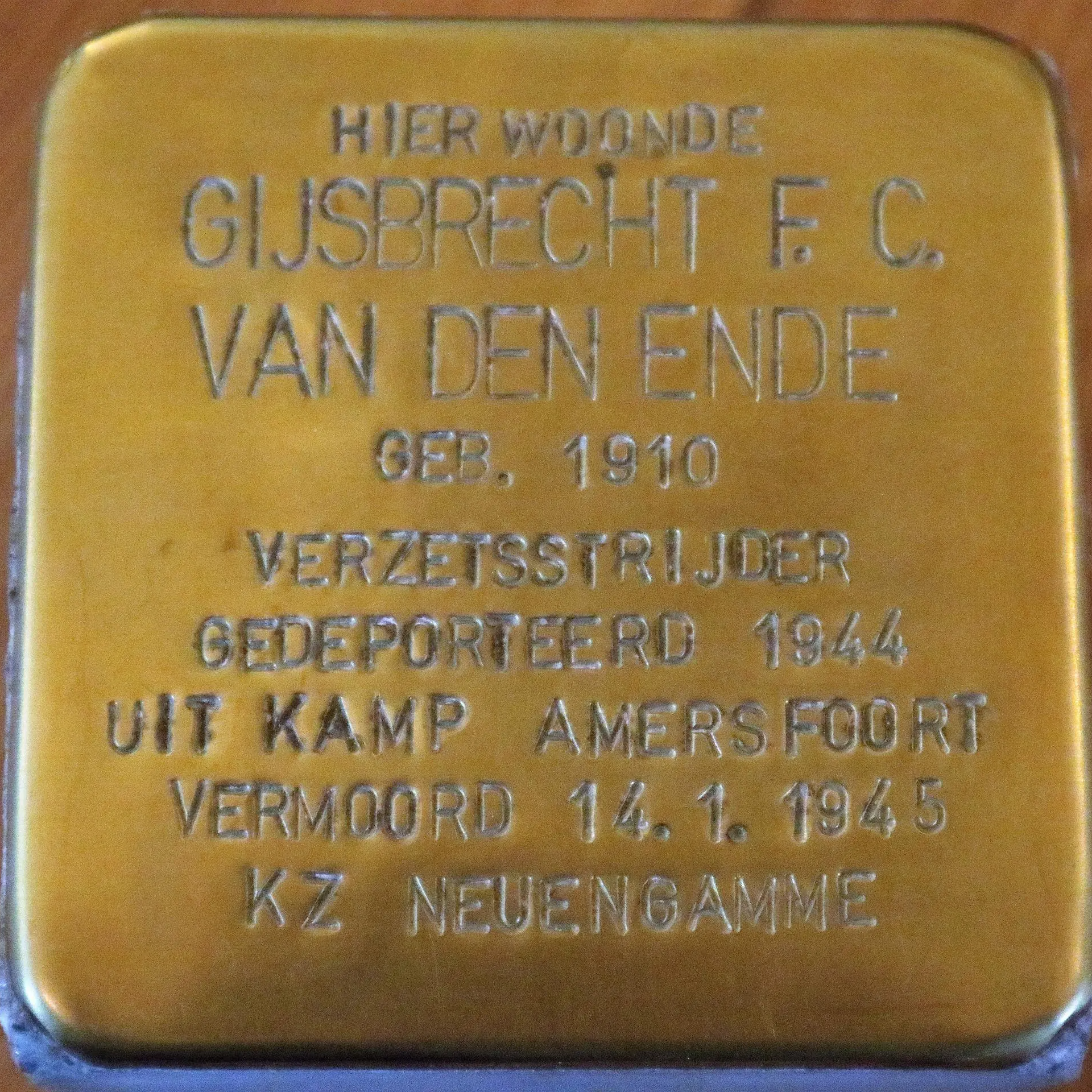 Struikelsteen voor Gijsbrecht François Cornelis van den Ende