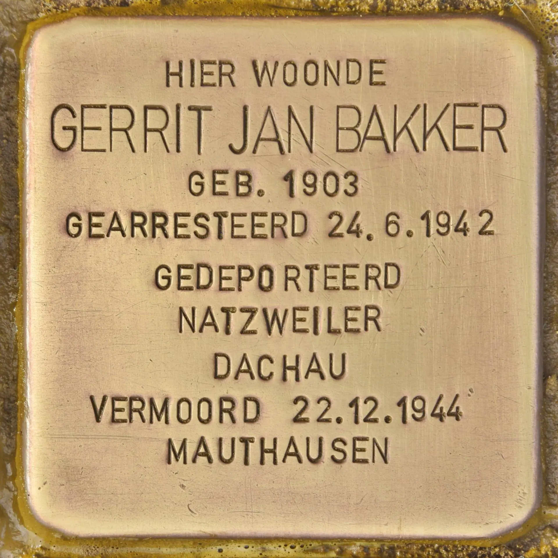 Struikelsteen voor Gerrit Jan Bakker